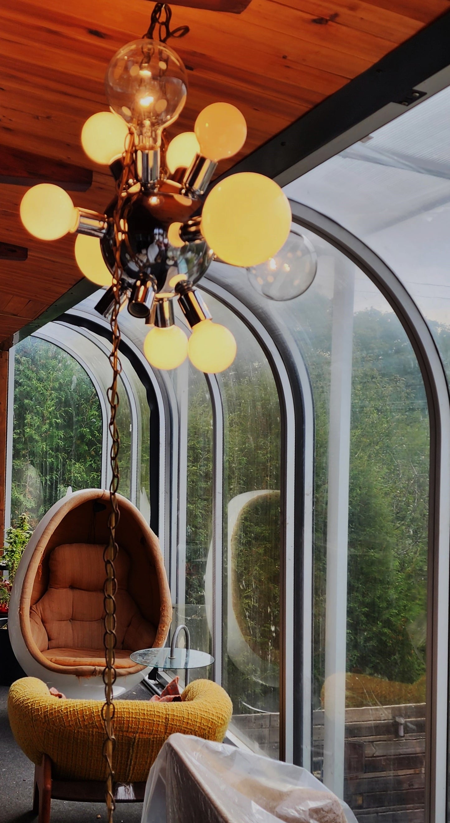Mid Century Modern Chrome and Glass Sputnik Ceiling Chandelier with 12 lights, Space Age