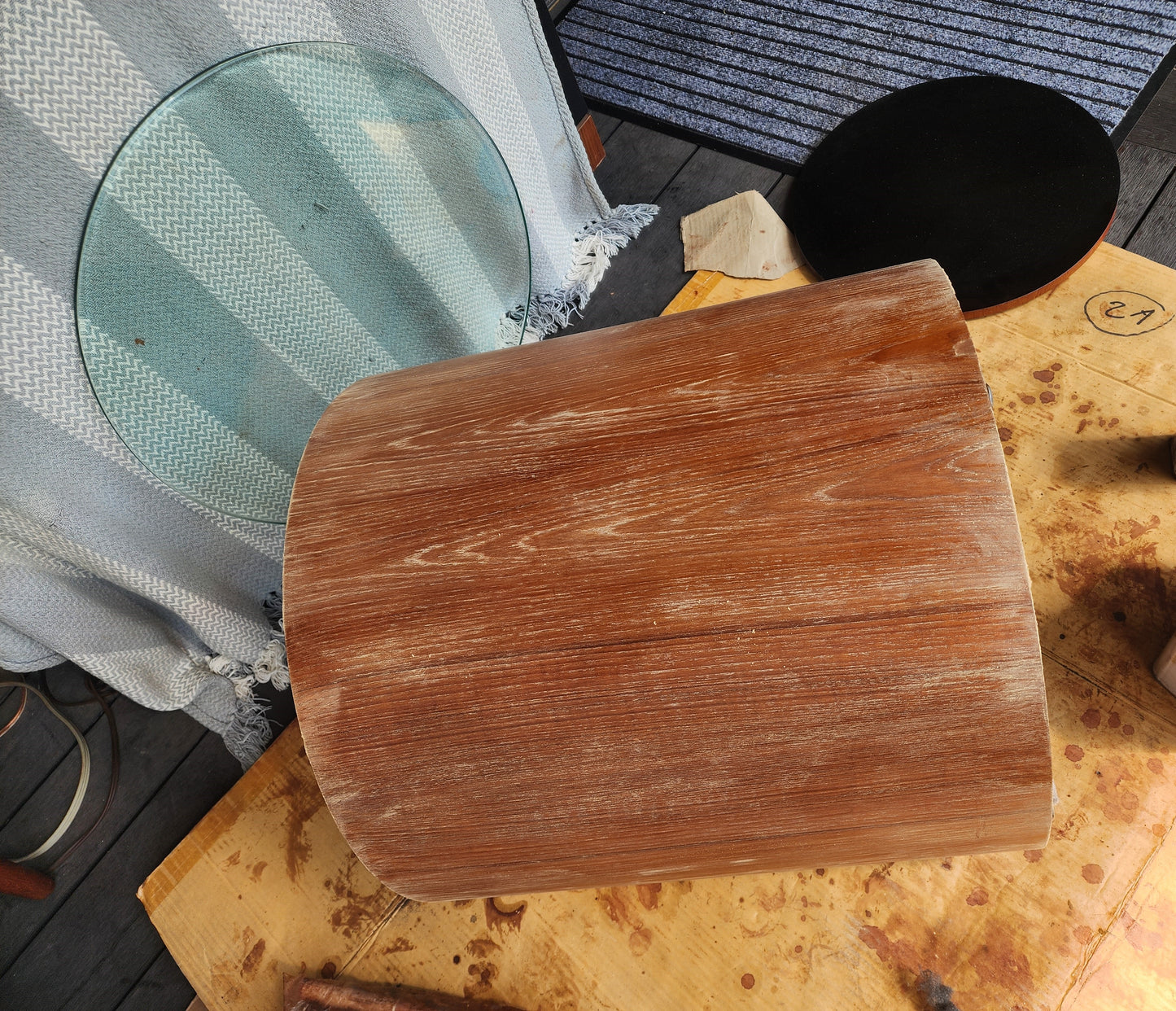 REFINISHED Mid Century Modern Teak Lunar Side Table / Bar by RS Associates