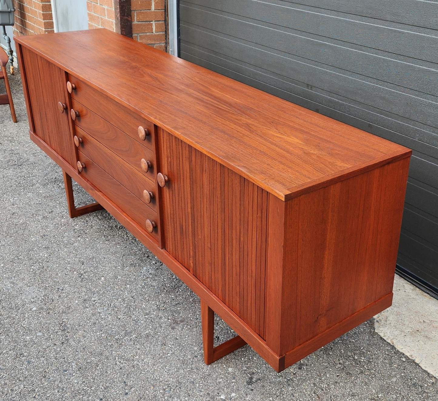 REFINISHED Mid Century Modern Teak Sideboard w Tambour Doors 84"