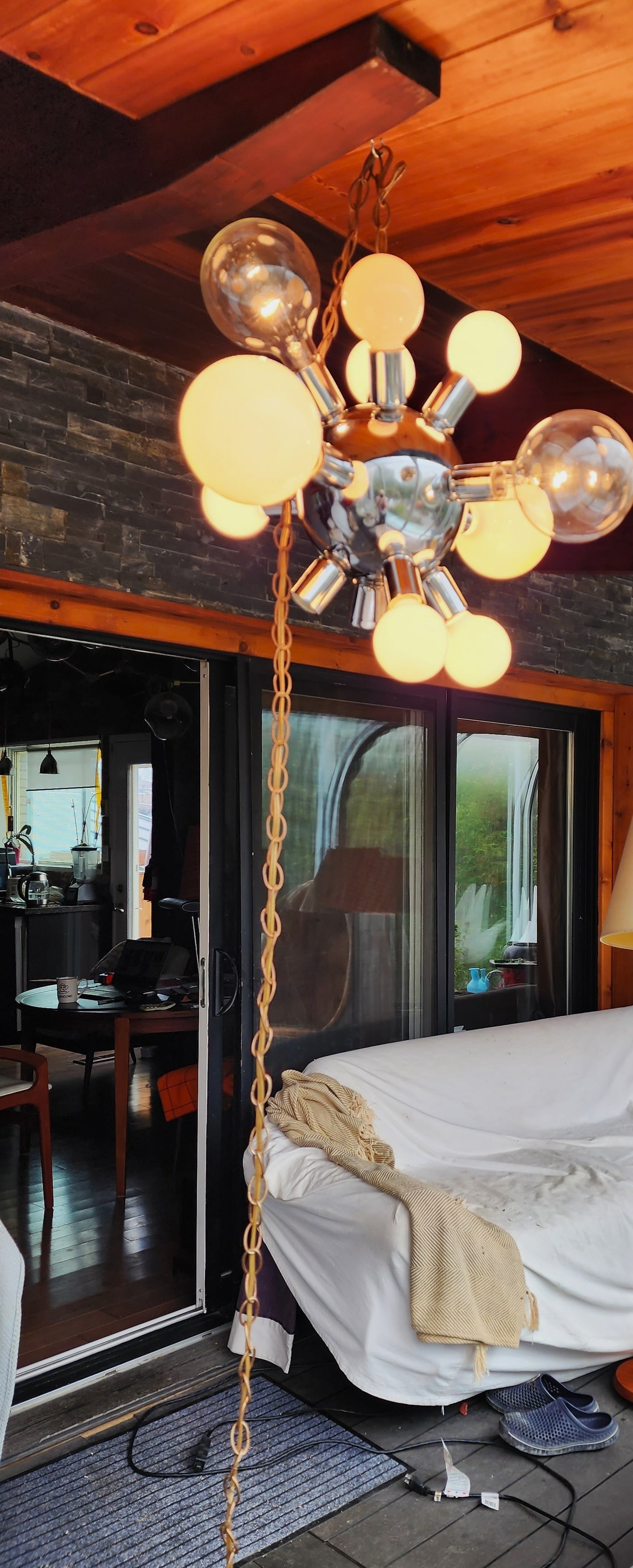 Mid Century Modern Chrome and Glass Sputnik Ceiling Chandelier with 12 lights, Space Age