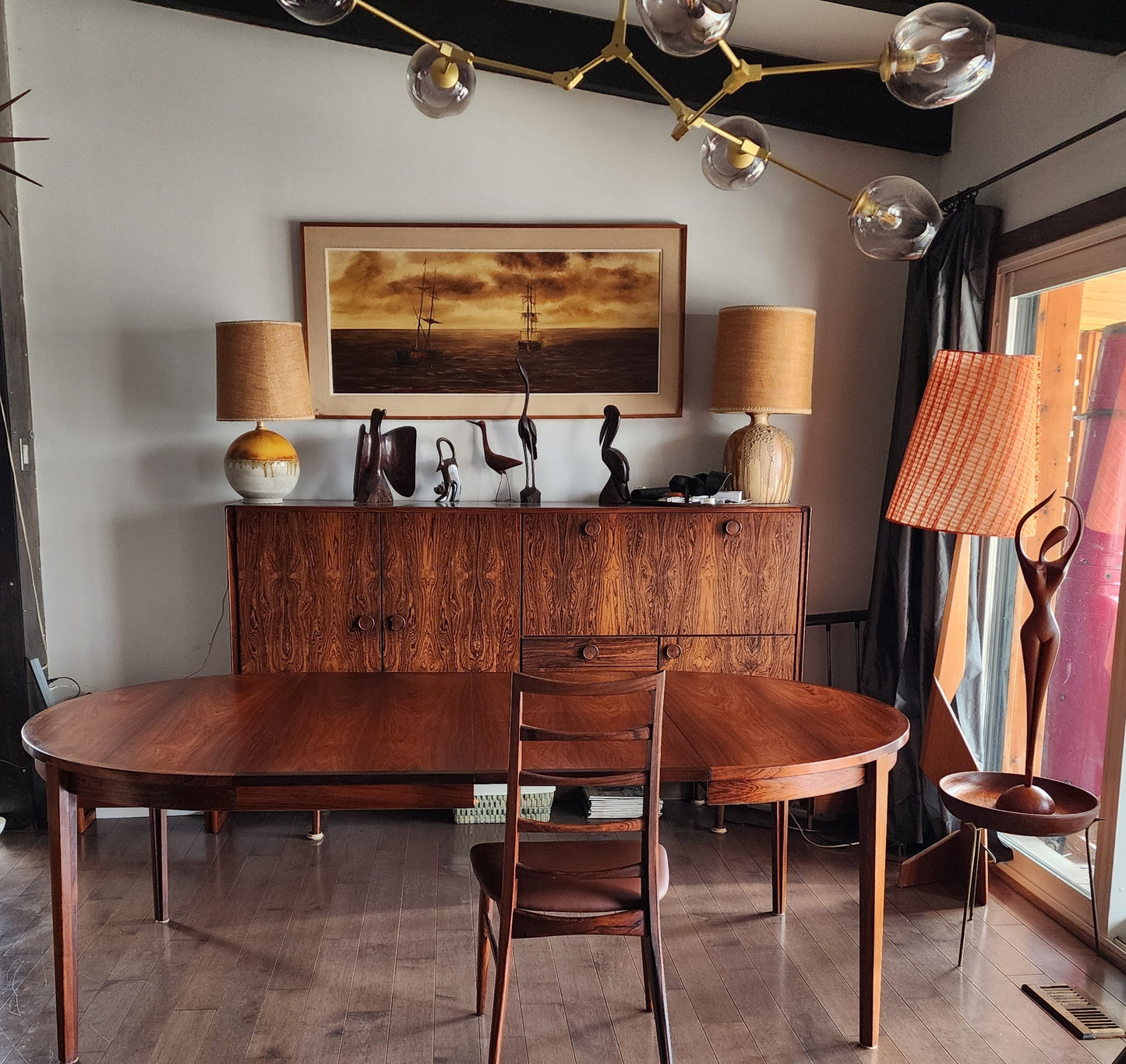 REFINISHED Danish MCM Rosewood Table Round w 2 Leaves by H.Rosengren Hansen 47"- 86"