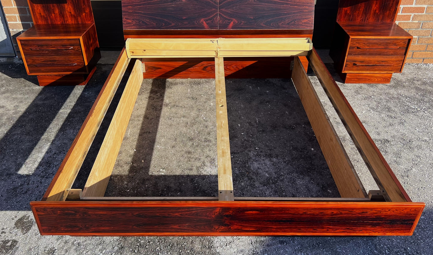 RESTORED Mid Century Modern Rosewood Queen bed w nightstands, dresser & tallboy