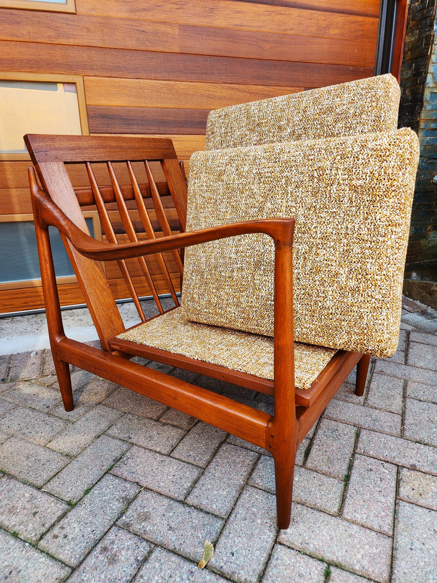 REFINISHED REUPHOLSTERED Danish MCM Teak Lounge Chair w Performance Fabric