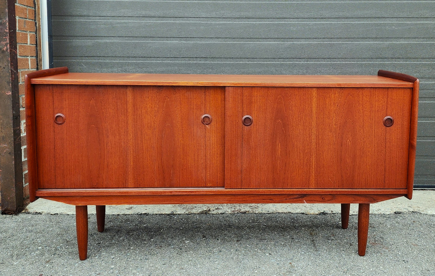 REFINISHED Mid Century Teak Sideboard Buffet TV Media Console by R.Huber 60" narrow