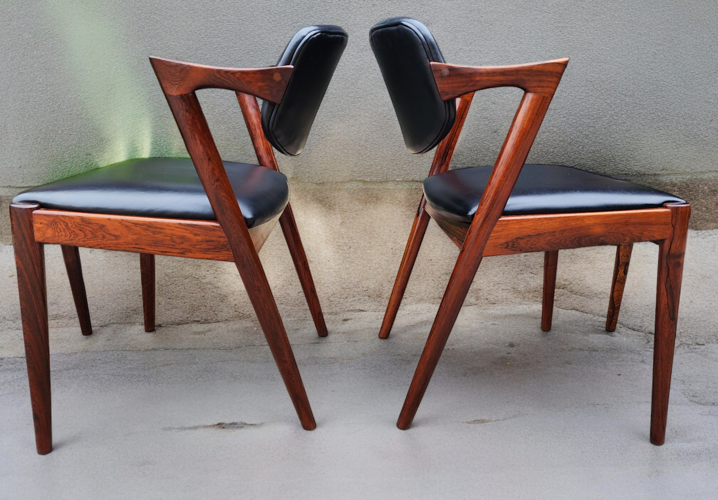 4 Danish Mid Century Modern Rosewood & Leather Chairs by Kai Kristiansen, Model 42
