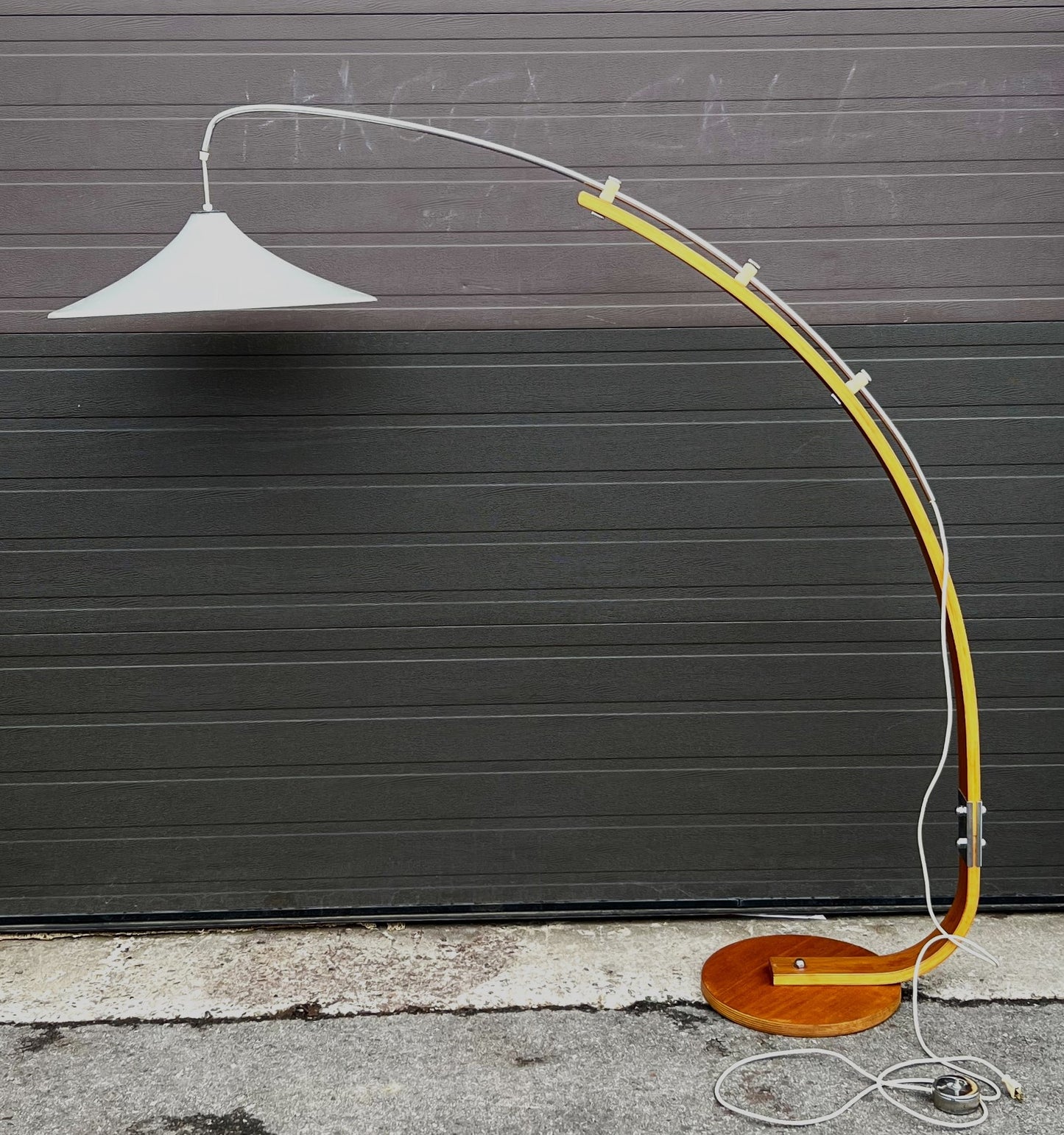 Mid Century Modern Teak Arc Extendable Floor Lamp with UFO Shade