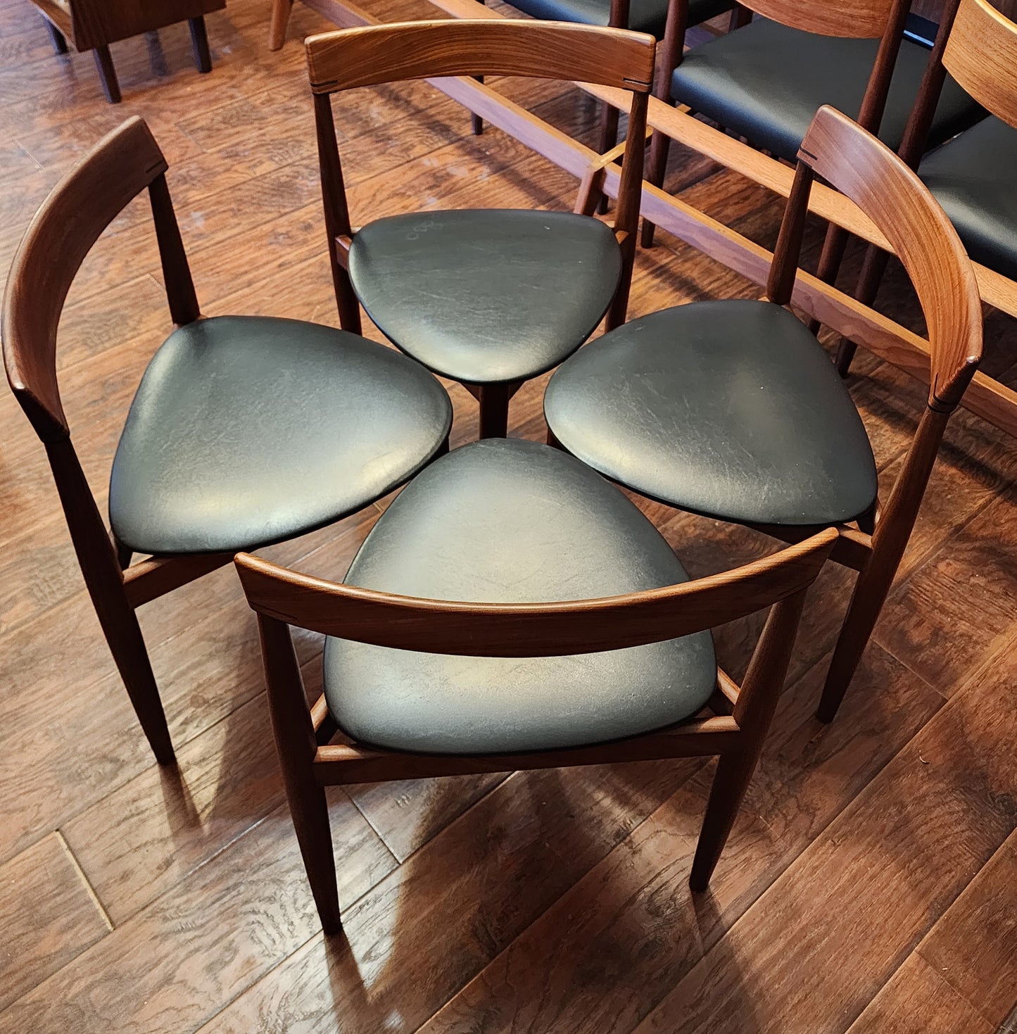 REFINISHED Danish MCM ROUNDETTE Teak Extension Table & 4 Chairs by Hans Olsen