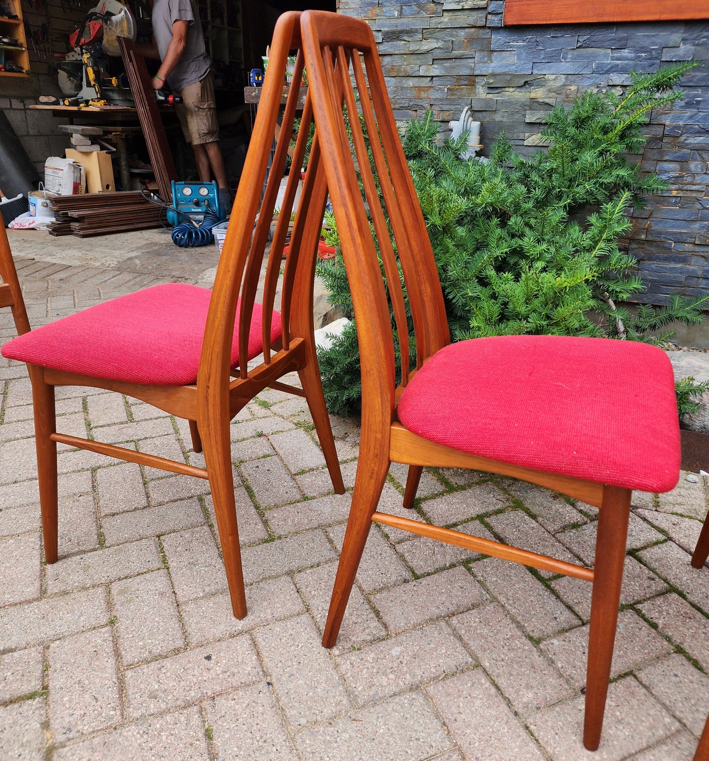 6 RESTORED Danish Mid Century Modern Teak Dining Chairs by Niels Kofoed, model Eva