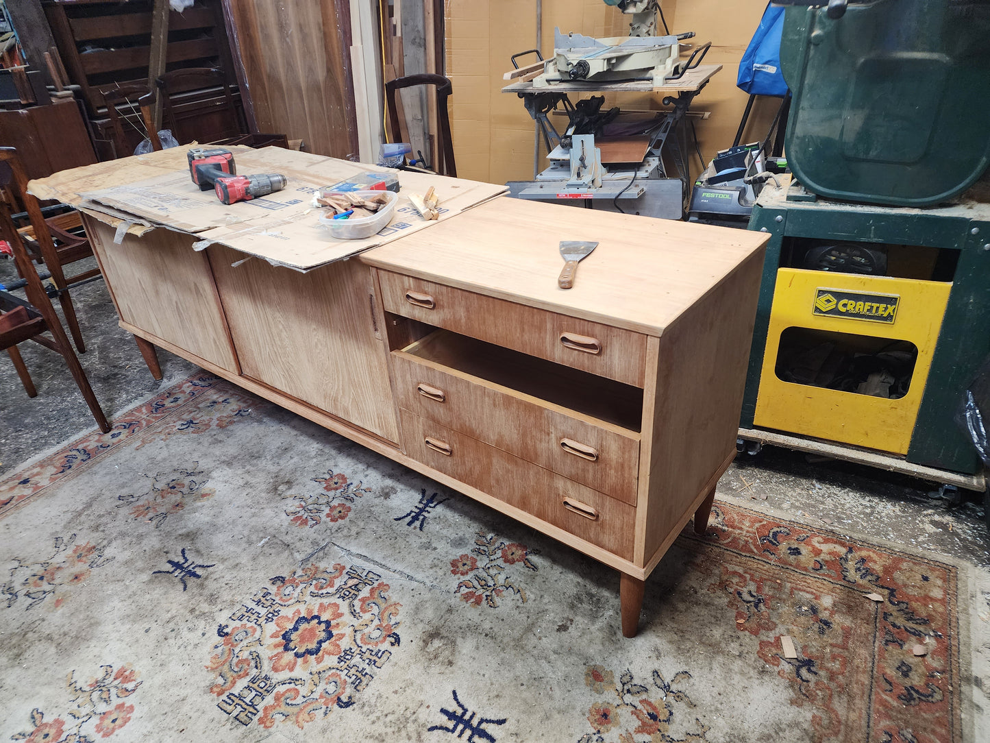REFINISHED Mid Century Teak Sideboard Credenza Buffet 79"