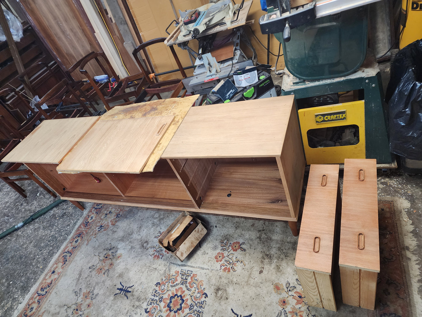 REFINISHED Mid Century Teak Sideboard Credenza Buffet 79"