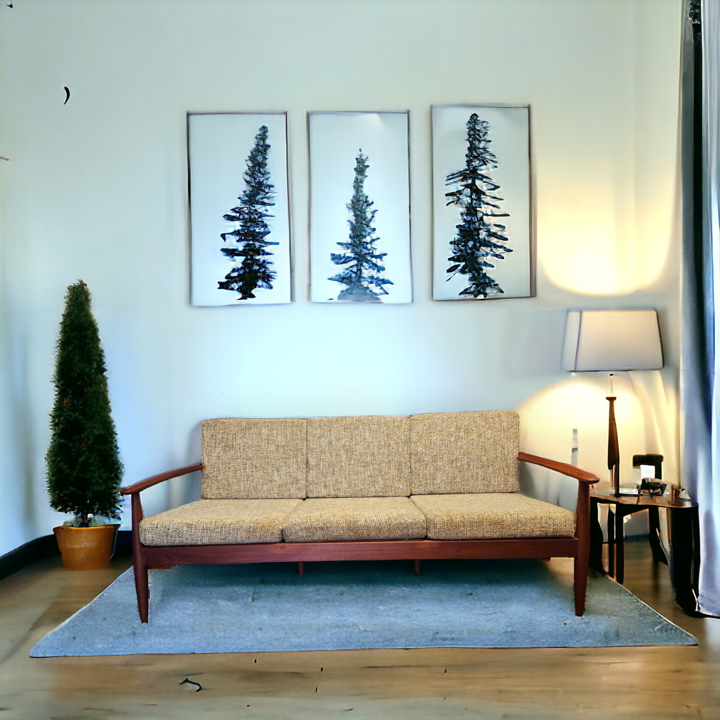 REFINISHED Danish Mid Century Modern Teak 3-Seater Sofa w original upholstery