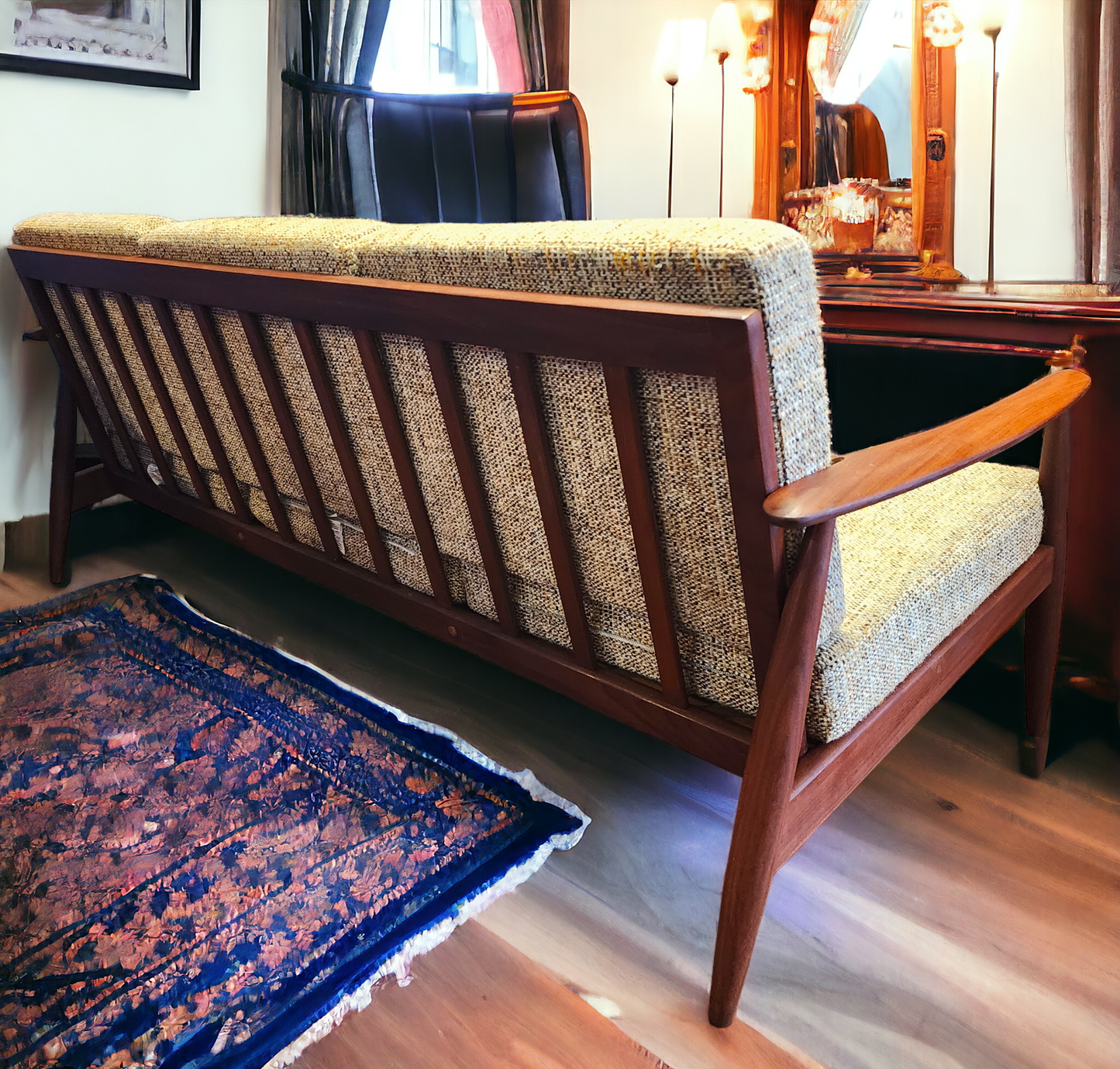 REFINISHED Danish Mid Century Modern Teak 3-Seater Sofa w original upholstery