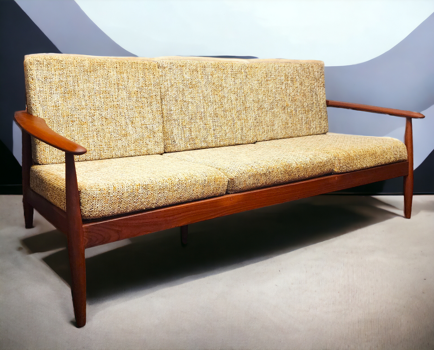 REFINISHED Danish Mid Century Modern Teak 3-Seater Sofa w original upholstery
