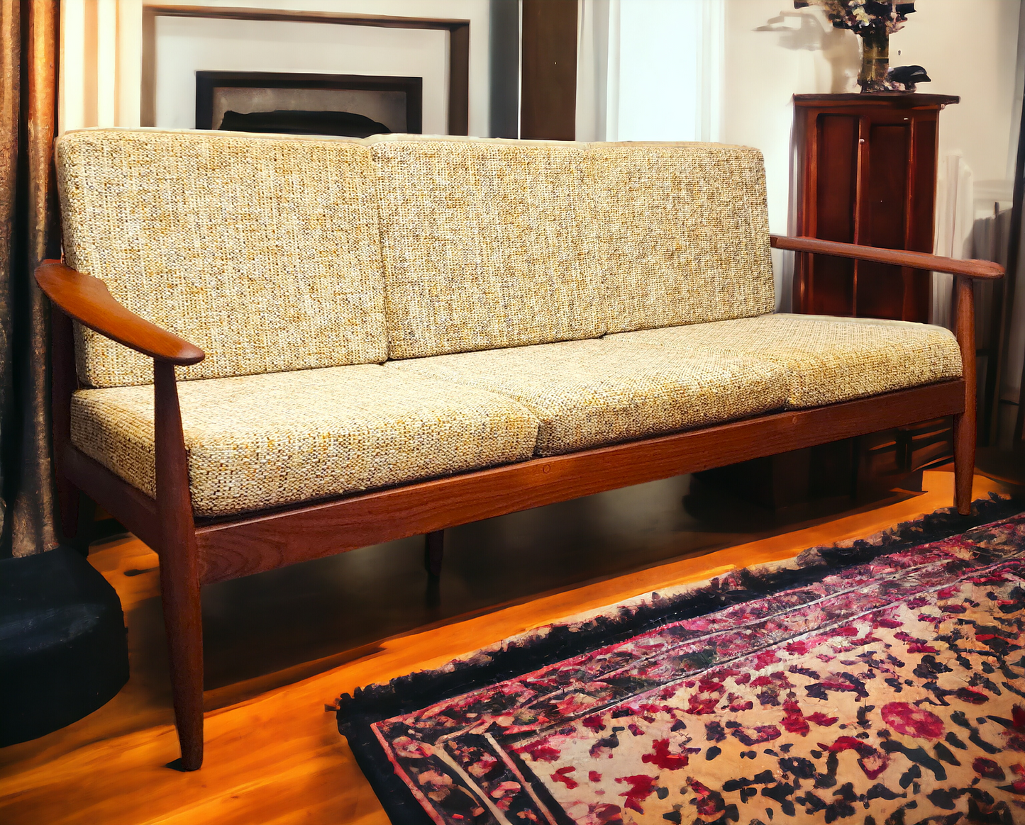 REFINISHED Danish Mid Century Modern Teak 3-Seater Sofa w original upholstery