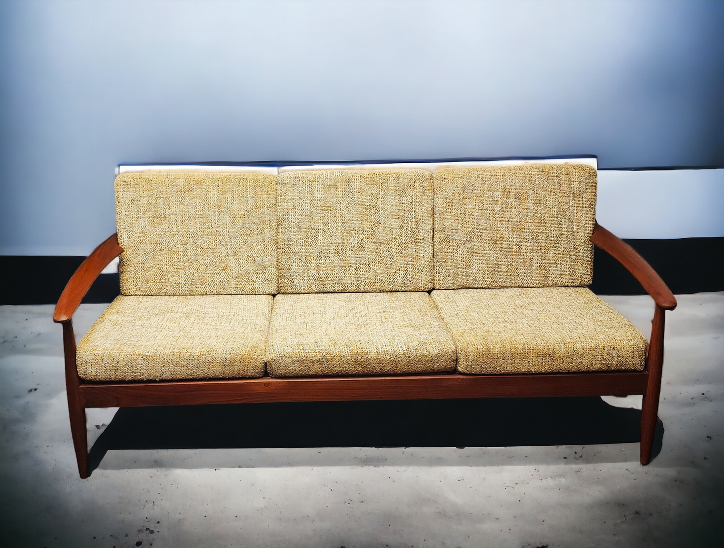 REFINISHED Danish Mid Century Modern Teak 3-Seater Sofa w original upholstery