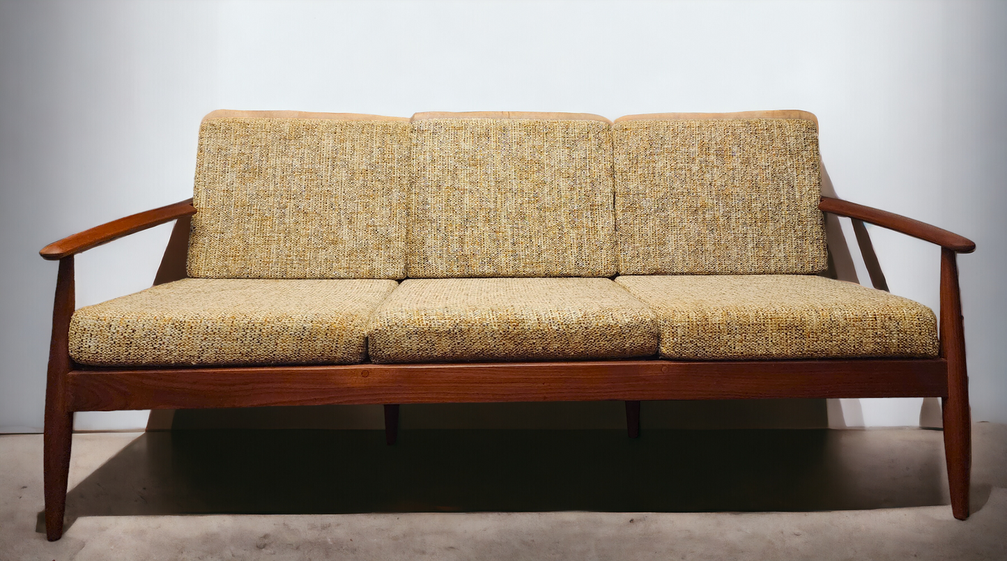 REFINISHED Danish Mid Century Modern Teak 3-Seater Sofa w original upholstery