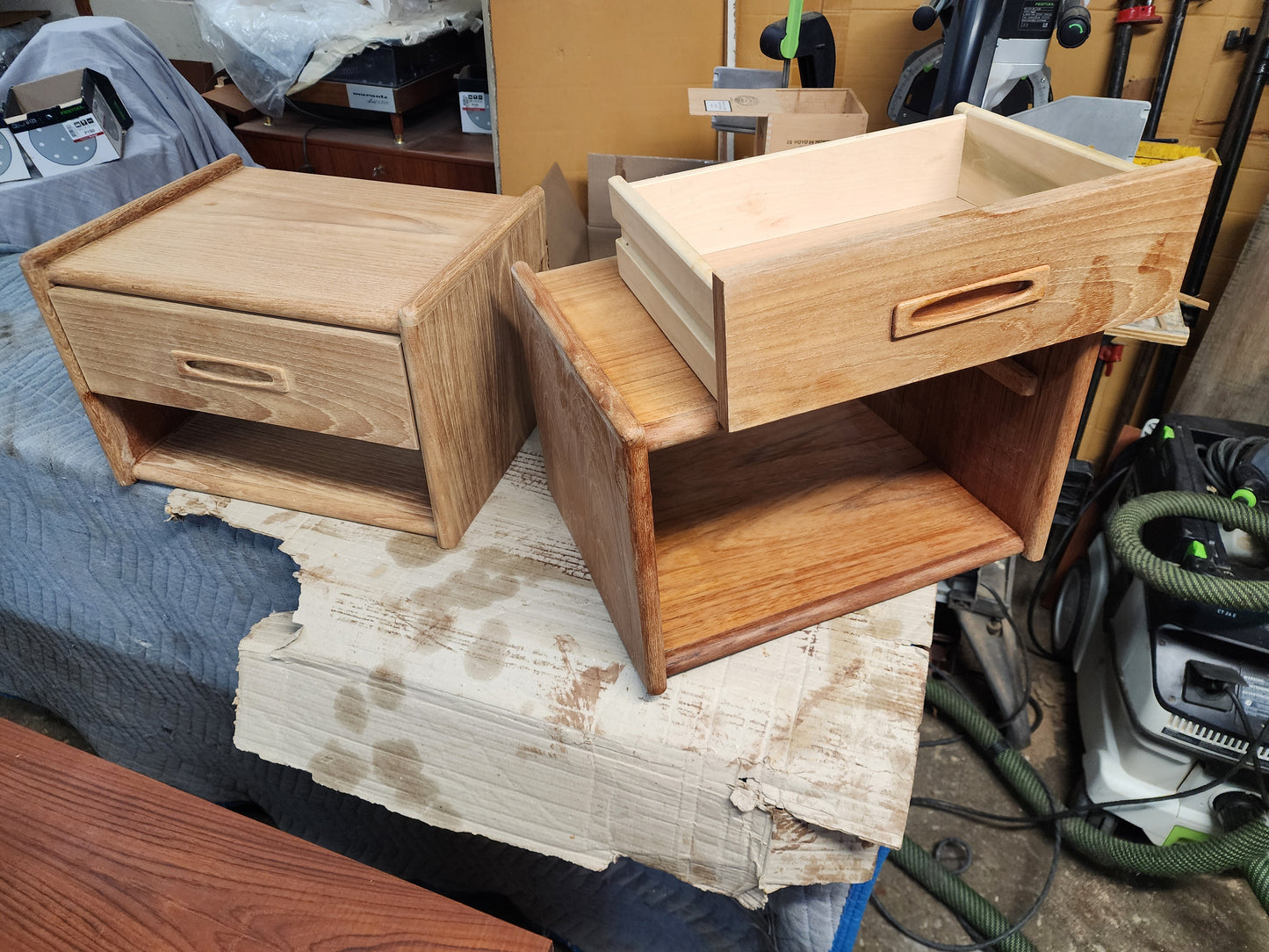 REFINISHED Mid Century Modern Teak Bed w Floating Nightstands King