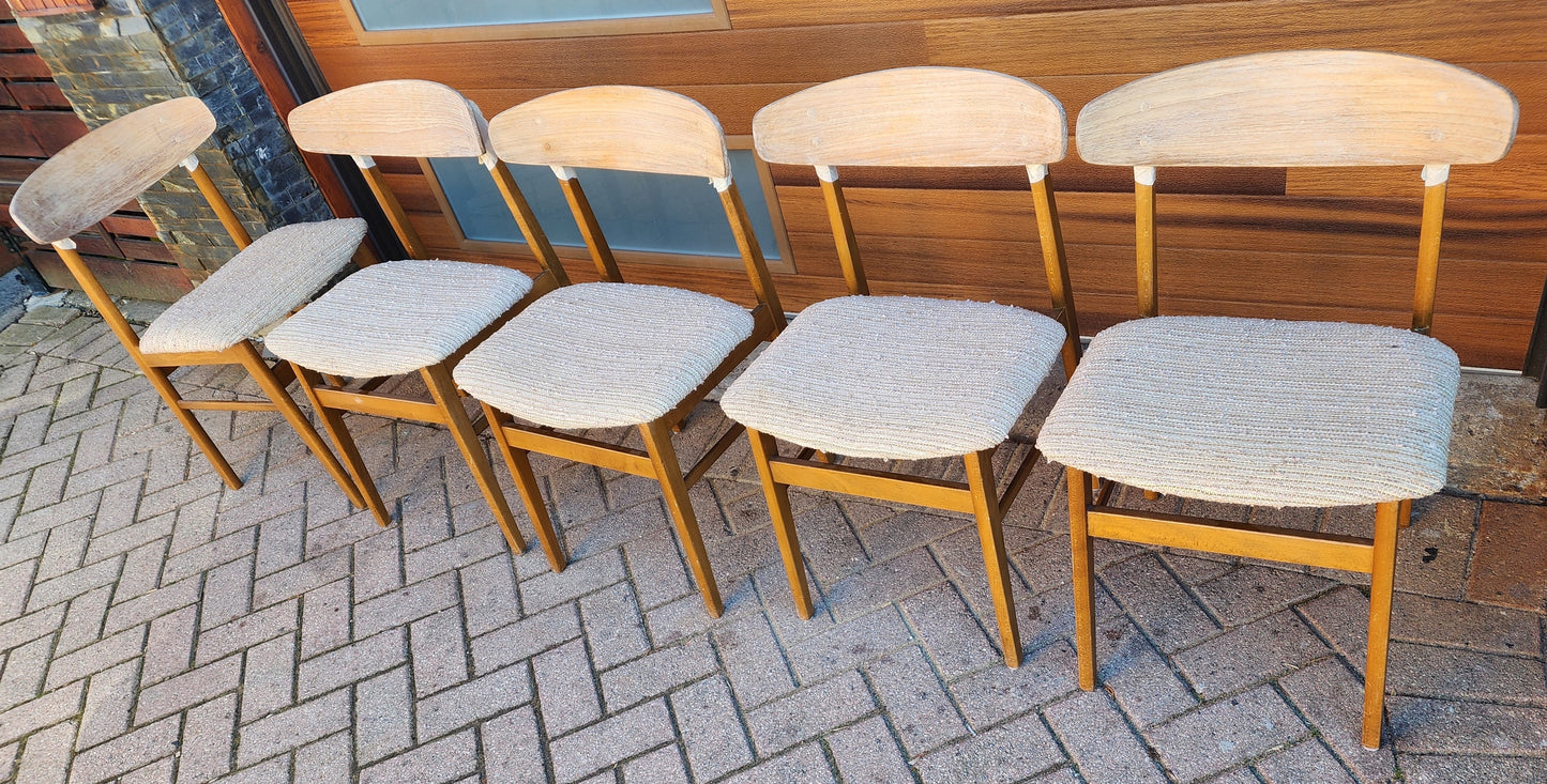 5 RESTORED Danish Mid Century Modern Teak & Beech Chairs REUPHOLSTERED