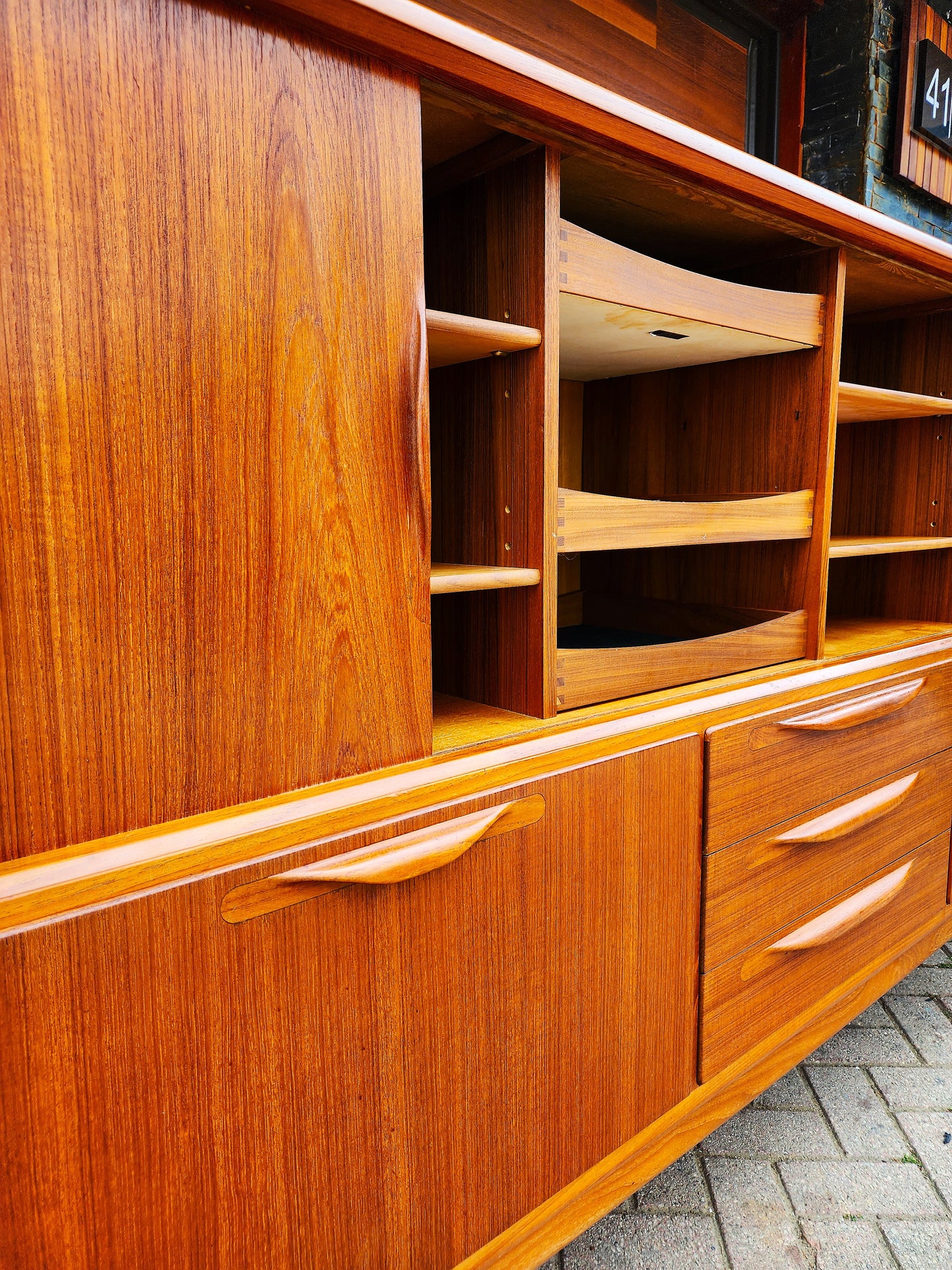 Danish Mid Century Modern Teak Tambour Highboard by Johannes Andersen, model U-18, 78.5"