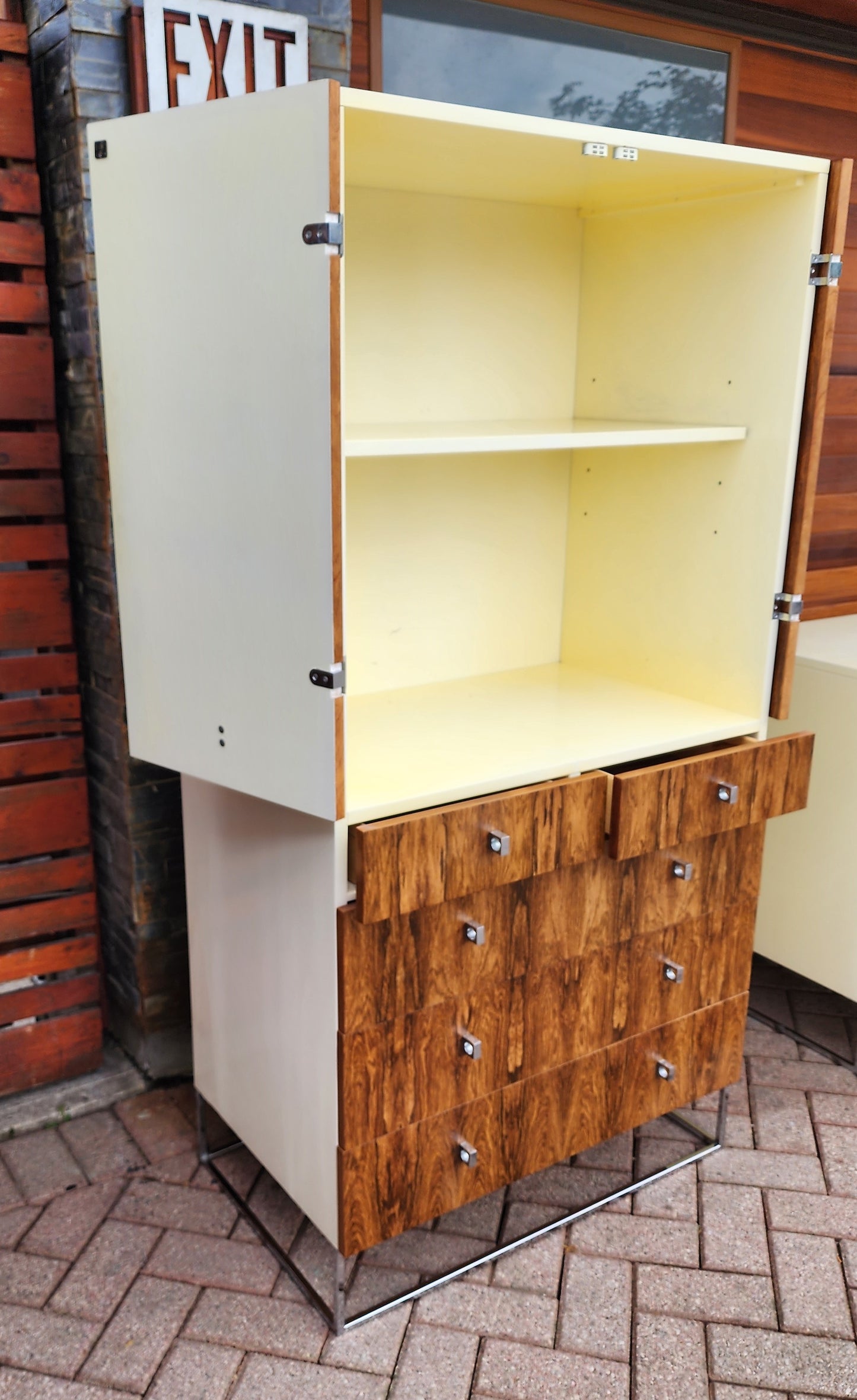 RESTORED Mid Century Modern Rosewood Dresser & Armoire by Roger Rougier
