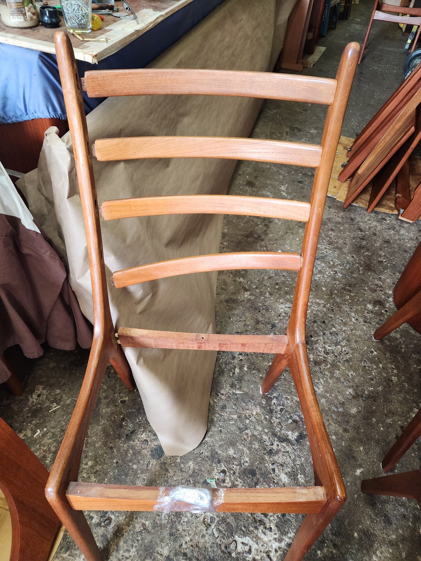 Choose Fabric***6 REFINISHED Mid Century Modern Teak Ladderback Chairs