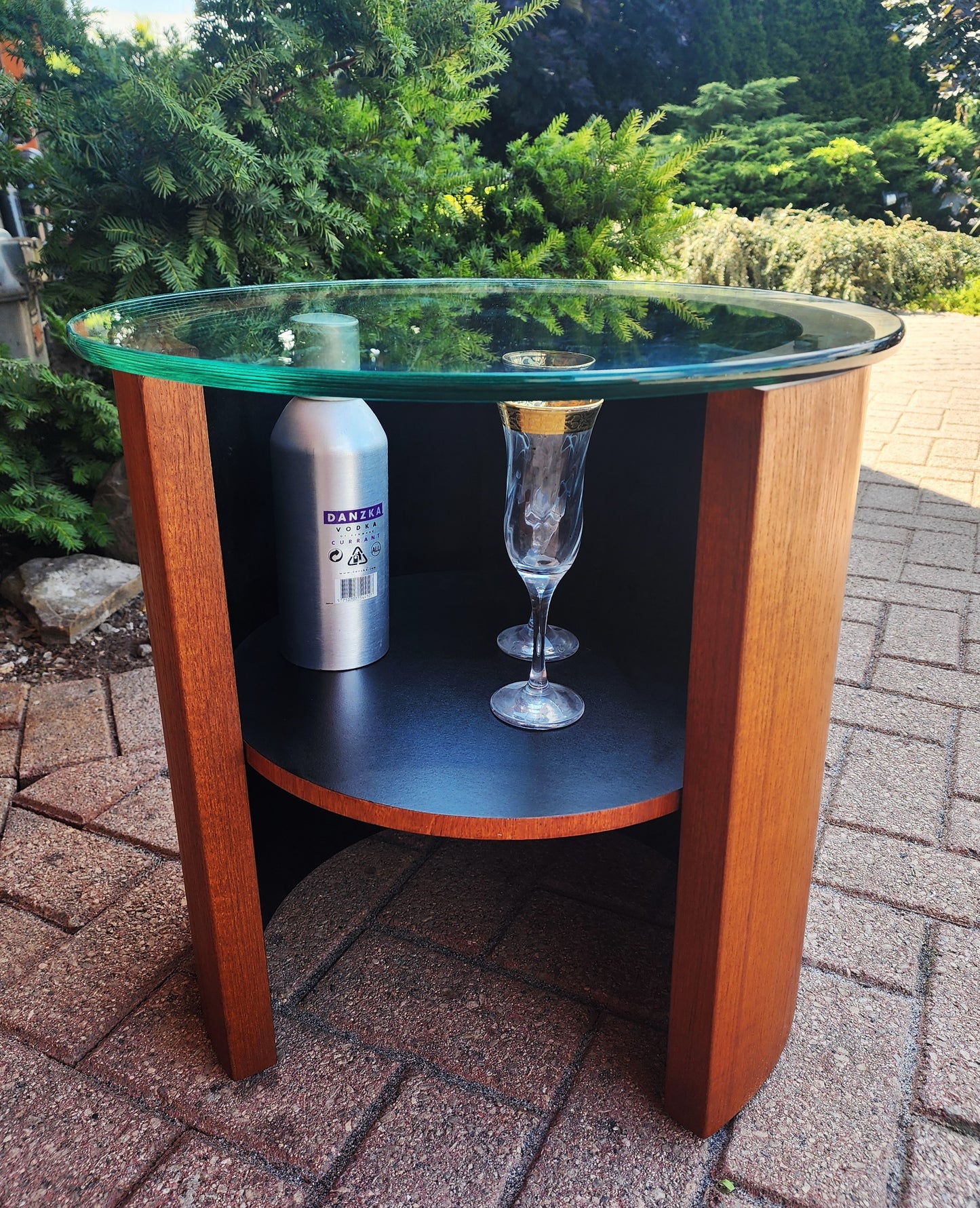 REFINISHED Mid Century Modern Teak Lunar Side Table / Bar by RS Associates