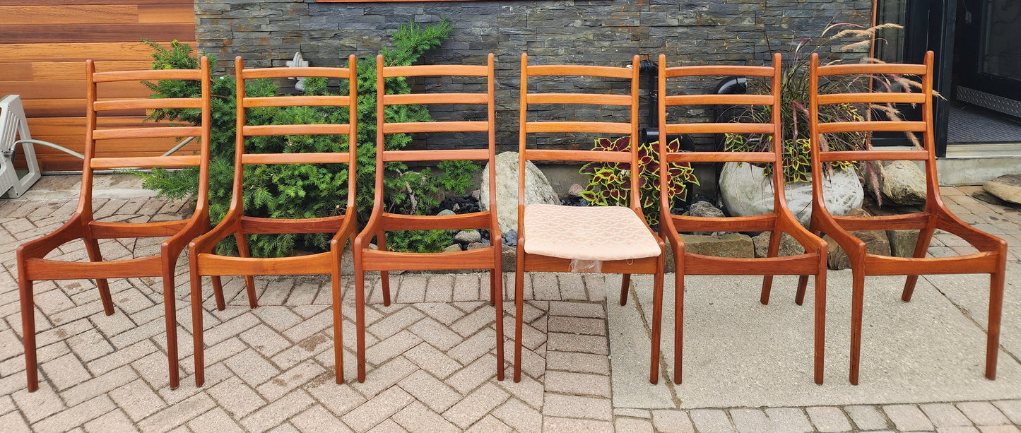 Choose Fabric***6 REFINISHED Mid Century Modern Teak Ladderback Chairs