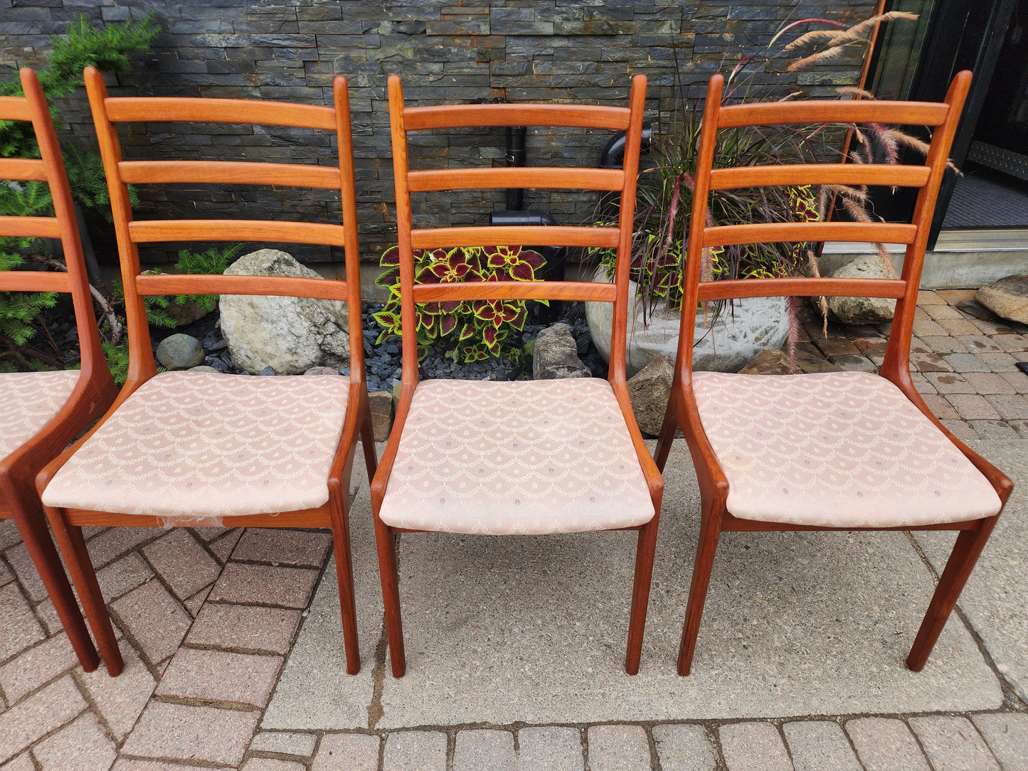 Choose Fabric***6 REFINISHED Mid Century Modern Teak Ladderback Chairs
