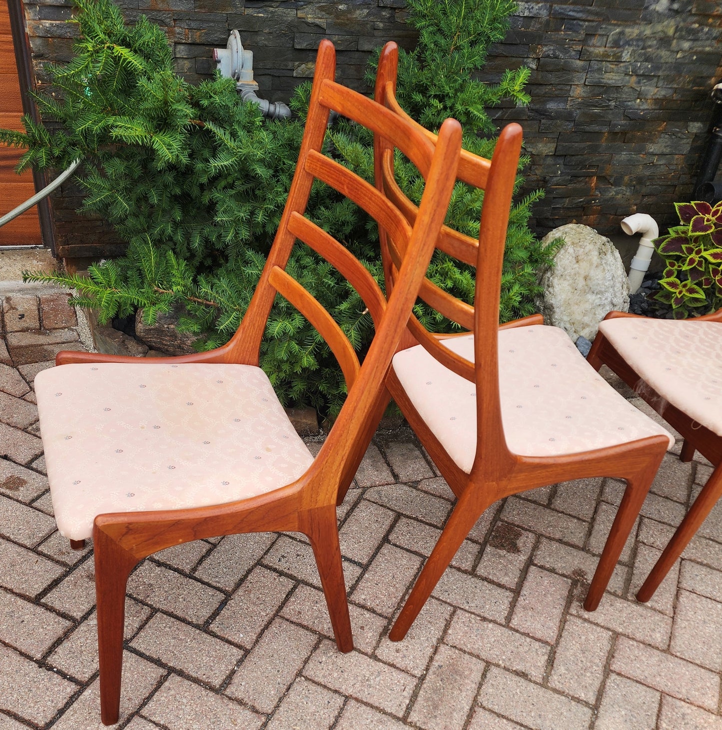 Choose Fabric***6 REFINISHED Mid Century Modern Teak Ladderback Chairs