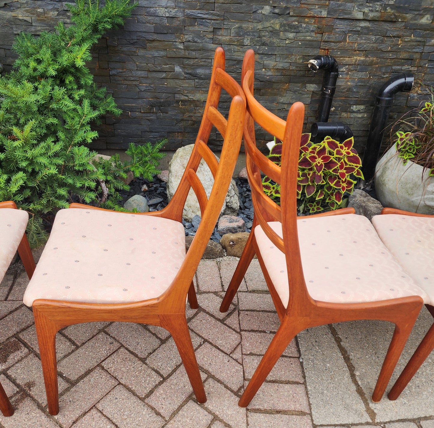 Choose Fabric***6 REFINISHED Mid Century Modern Teak Ladderback Chairs