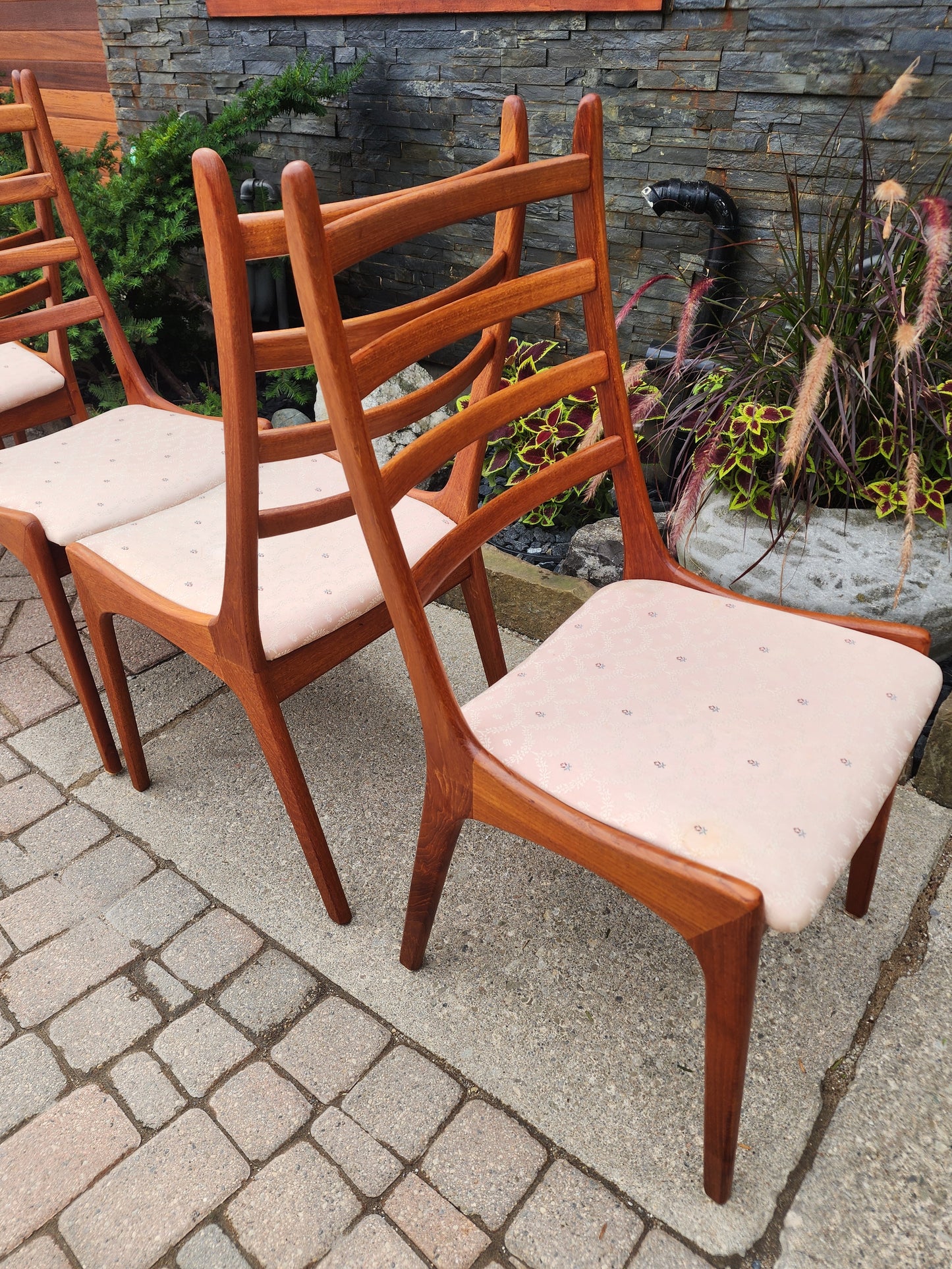 Choose Fabric***6 REFINISHED Mid Century Modern Teak Ladderback Chairs