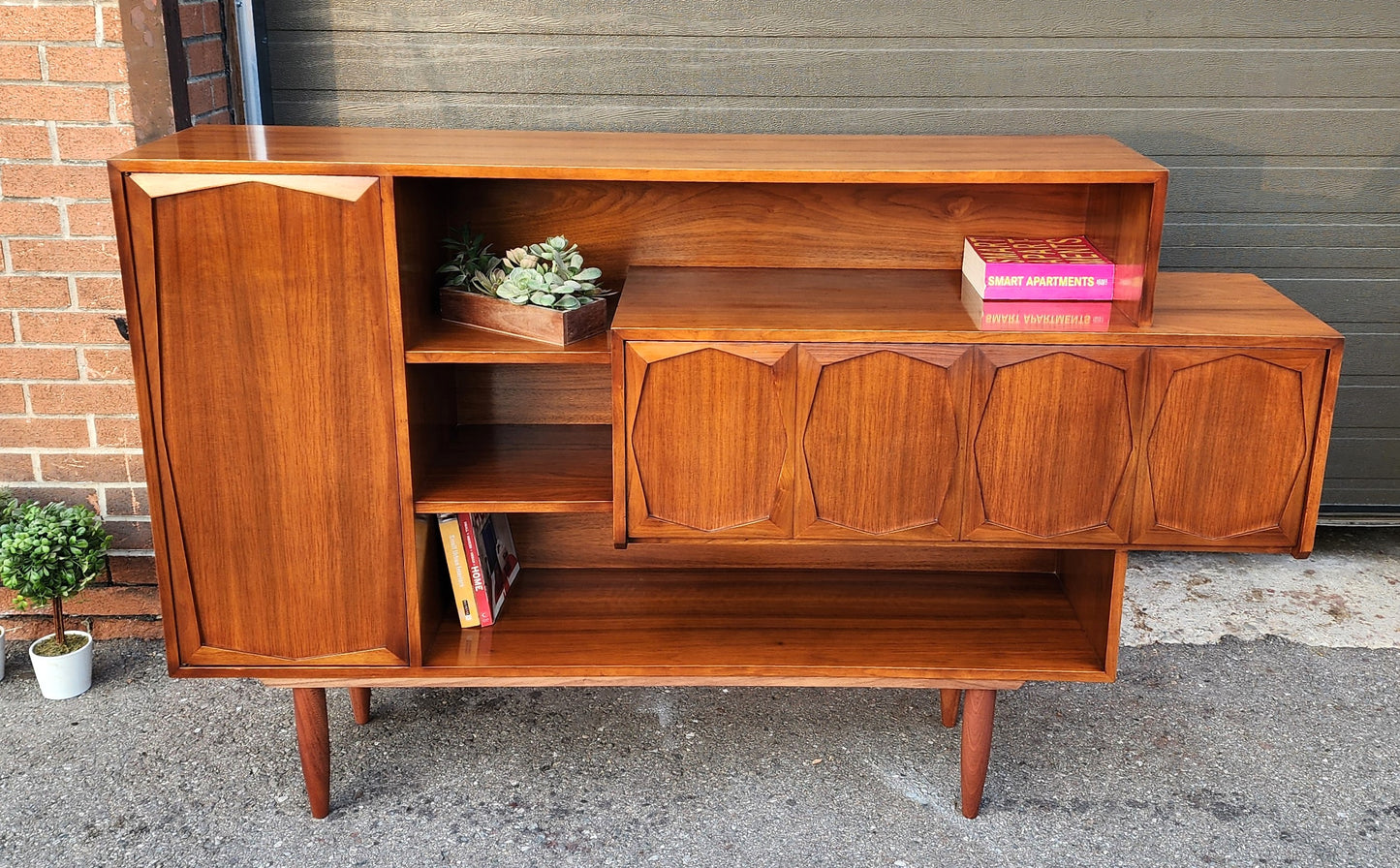 Sculptural Mid Century Modern Walnut Bar Cabinet 69"
