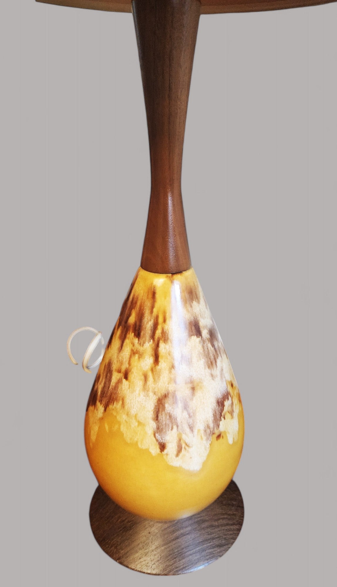 Mid Century Modern Walnut & Pottery Lamp H 32.5"