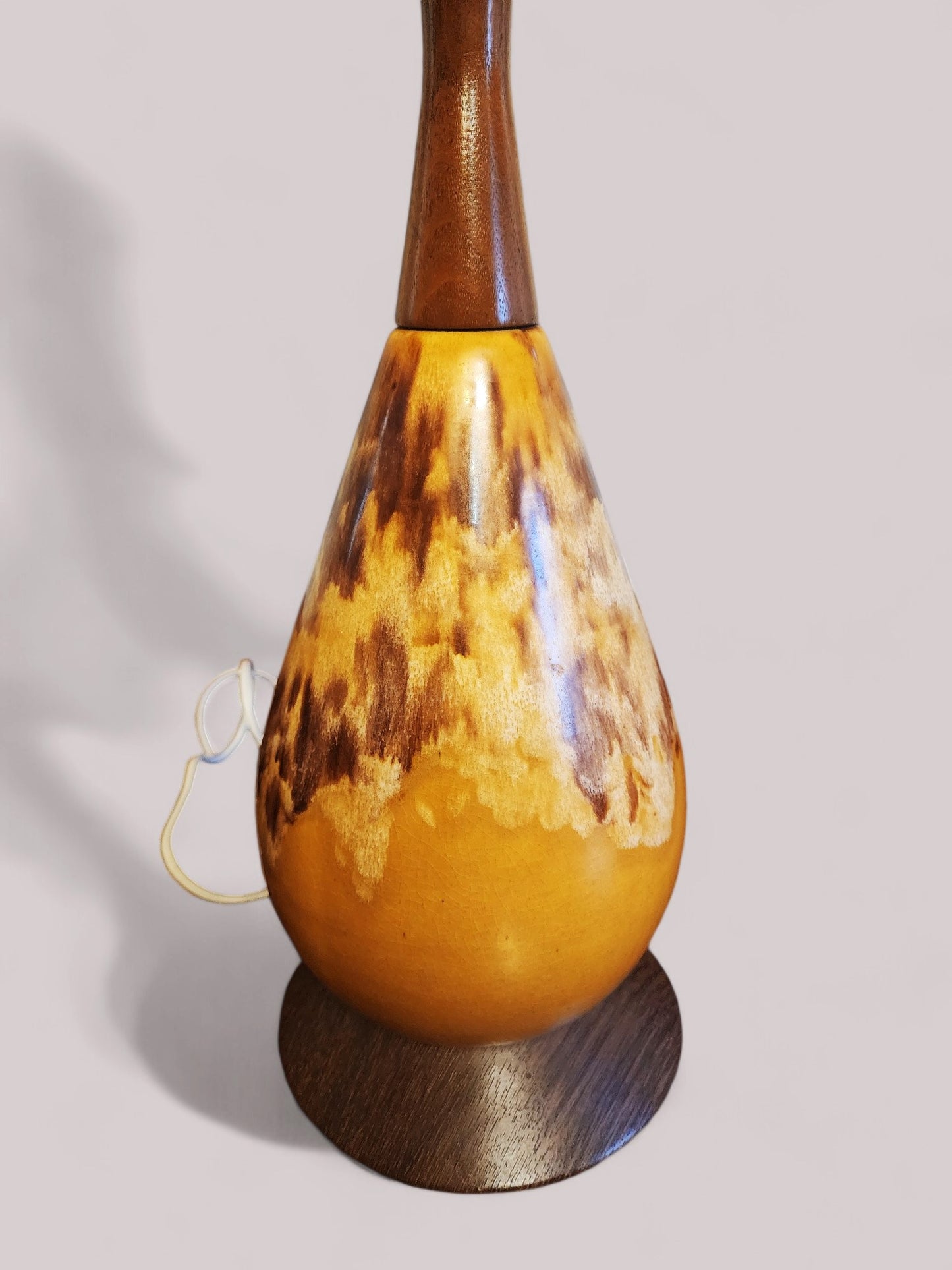 Mid Century Modern Walnut & Pottery Lamp H 32.5"