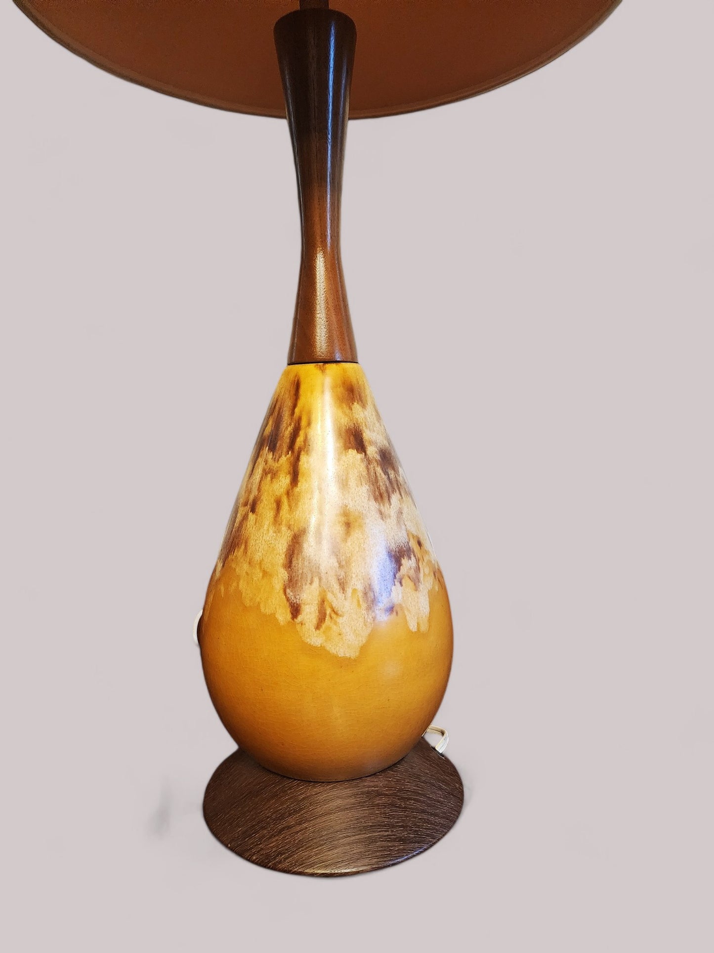 Mid Century Modern Walnut & Pottery Lamp H 32.5"