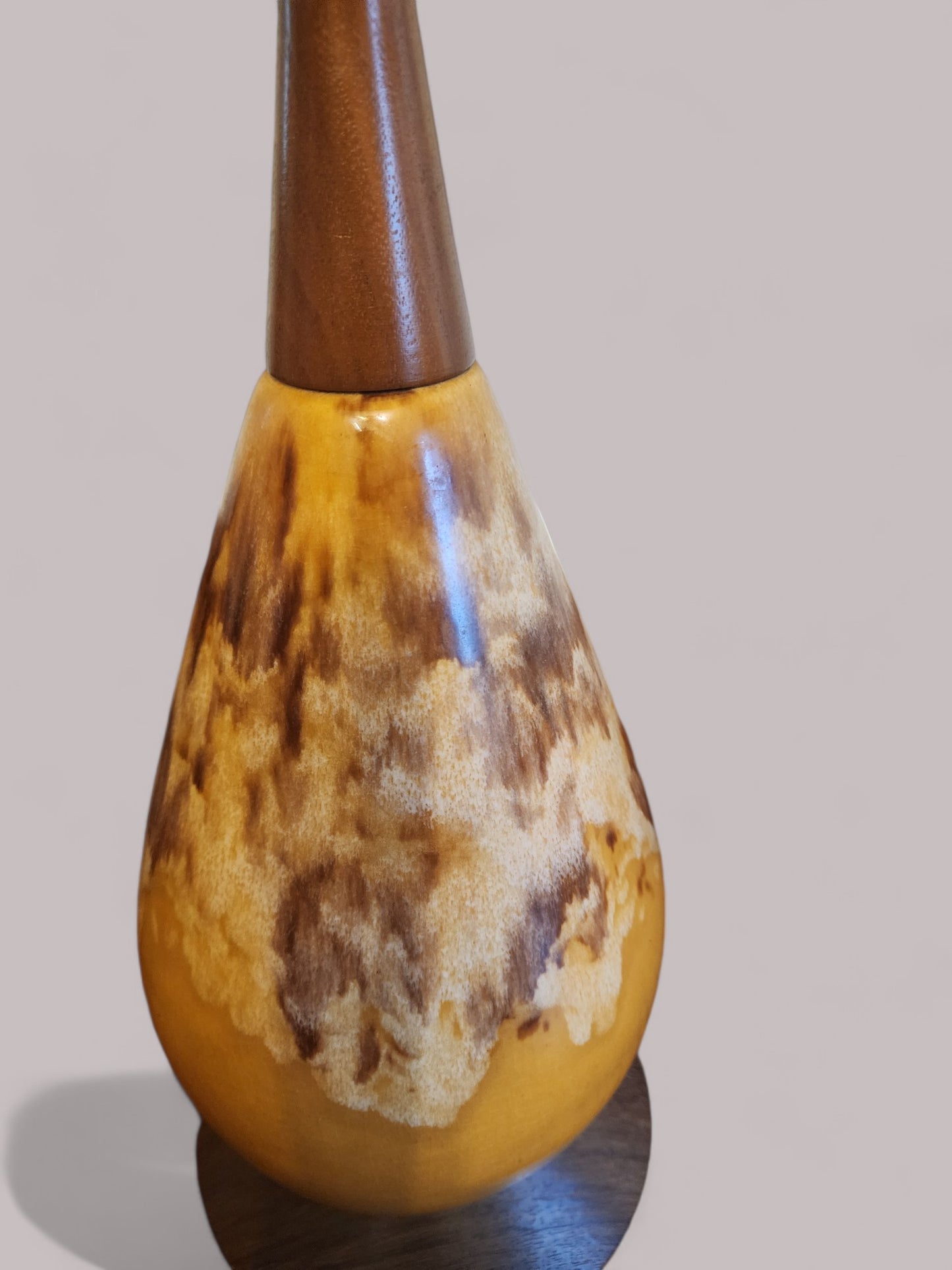 Mid Century Modern Walnut & Pottery Lamp H 32.5"