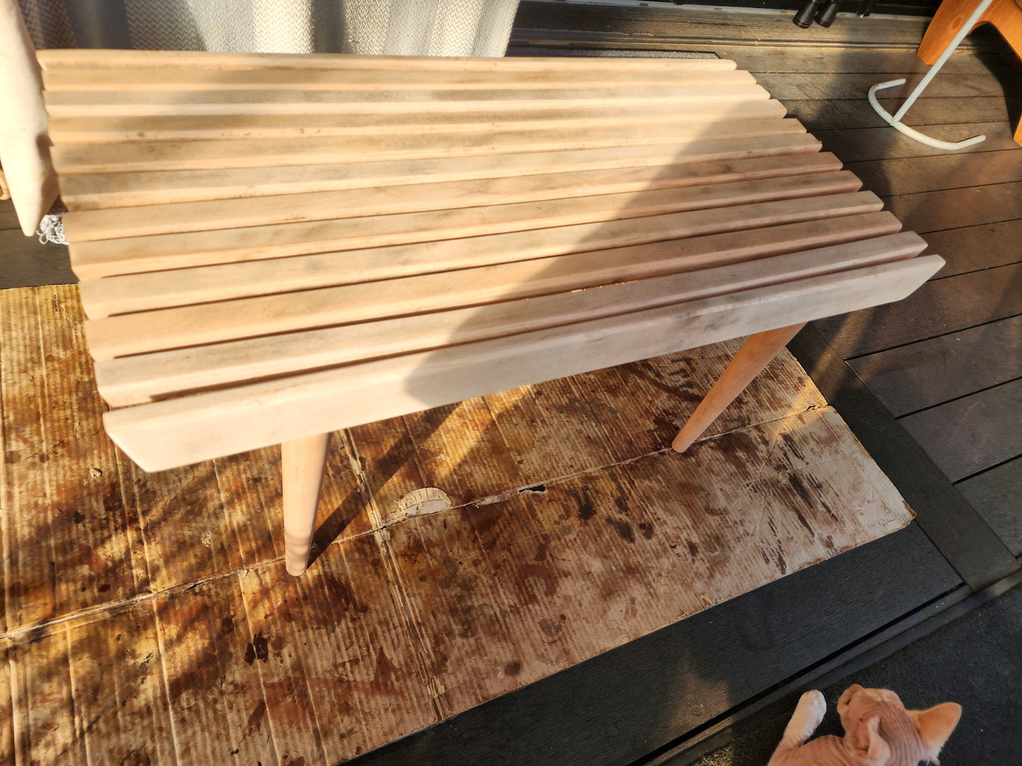 REFINISHED Mid Century Modern Teak Slatted Bench or Coffee Table 3 ft