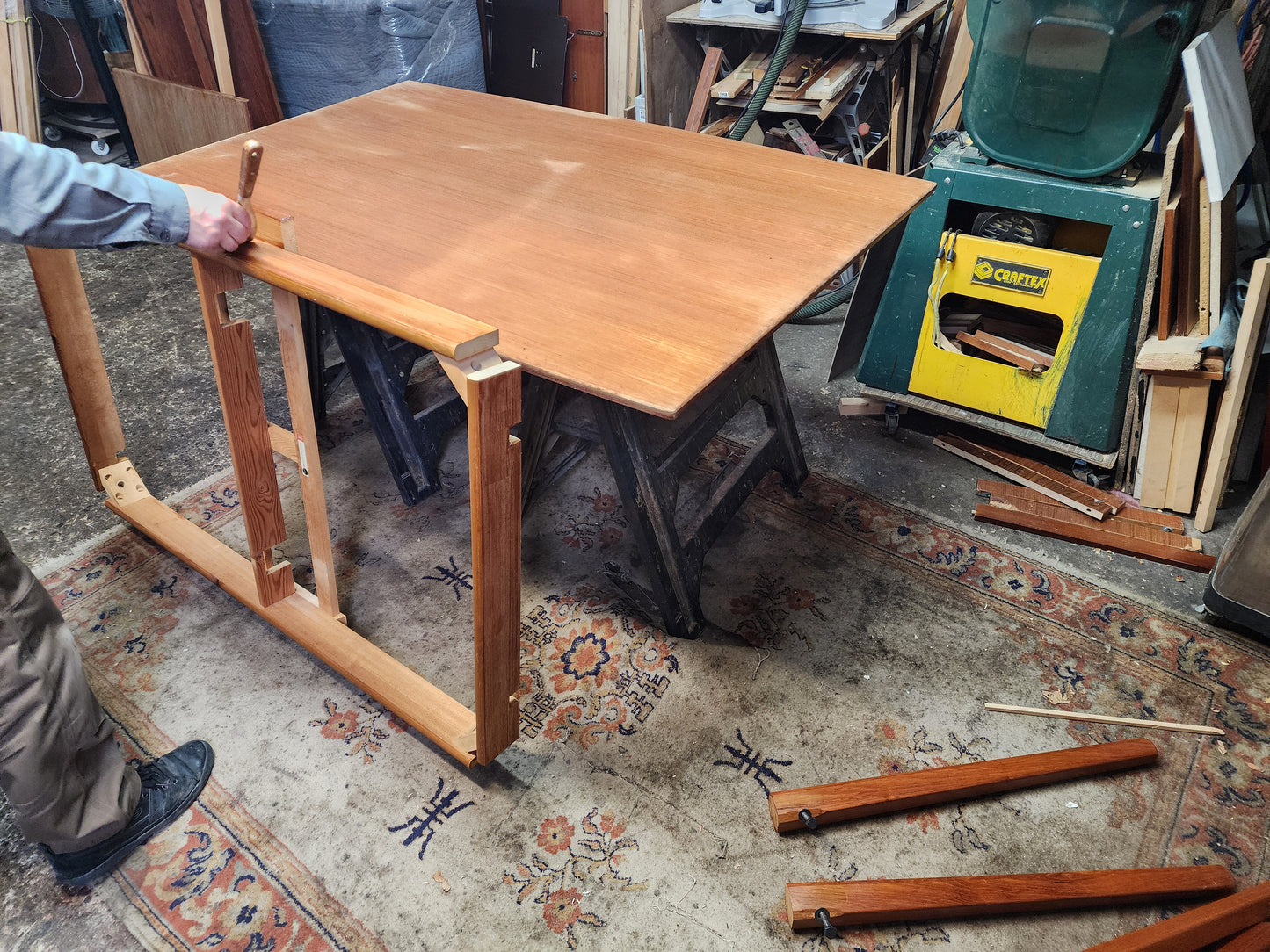 REFINISHED Danish MCM Teak Draw Leaf Surfboard Shape Table by DYRLUND 59"-102"