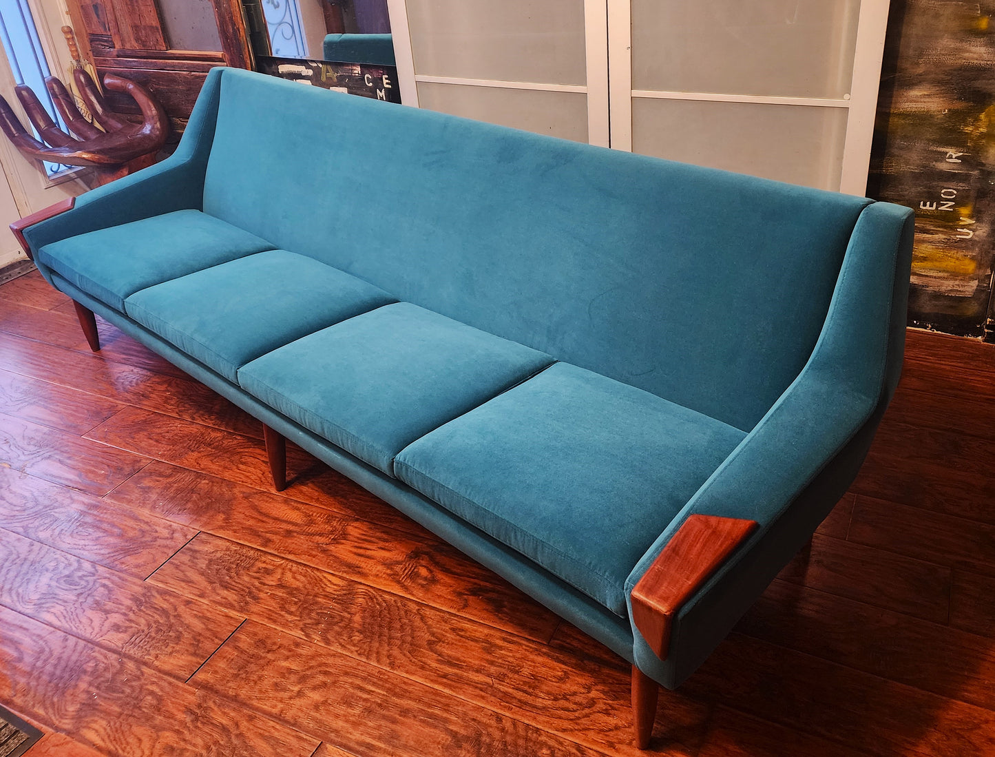 REFINISHED REUPHOLSTERED Danish MCM Teak Sofa 4-Seater