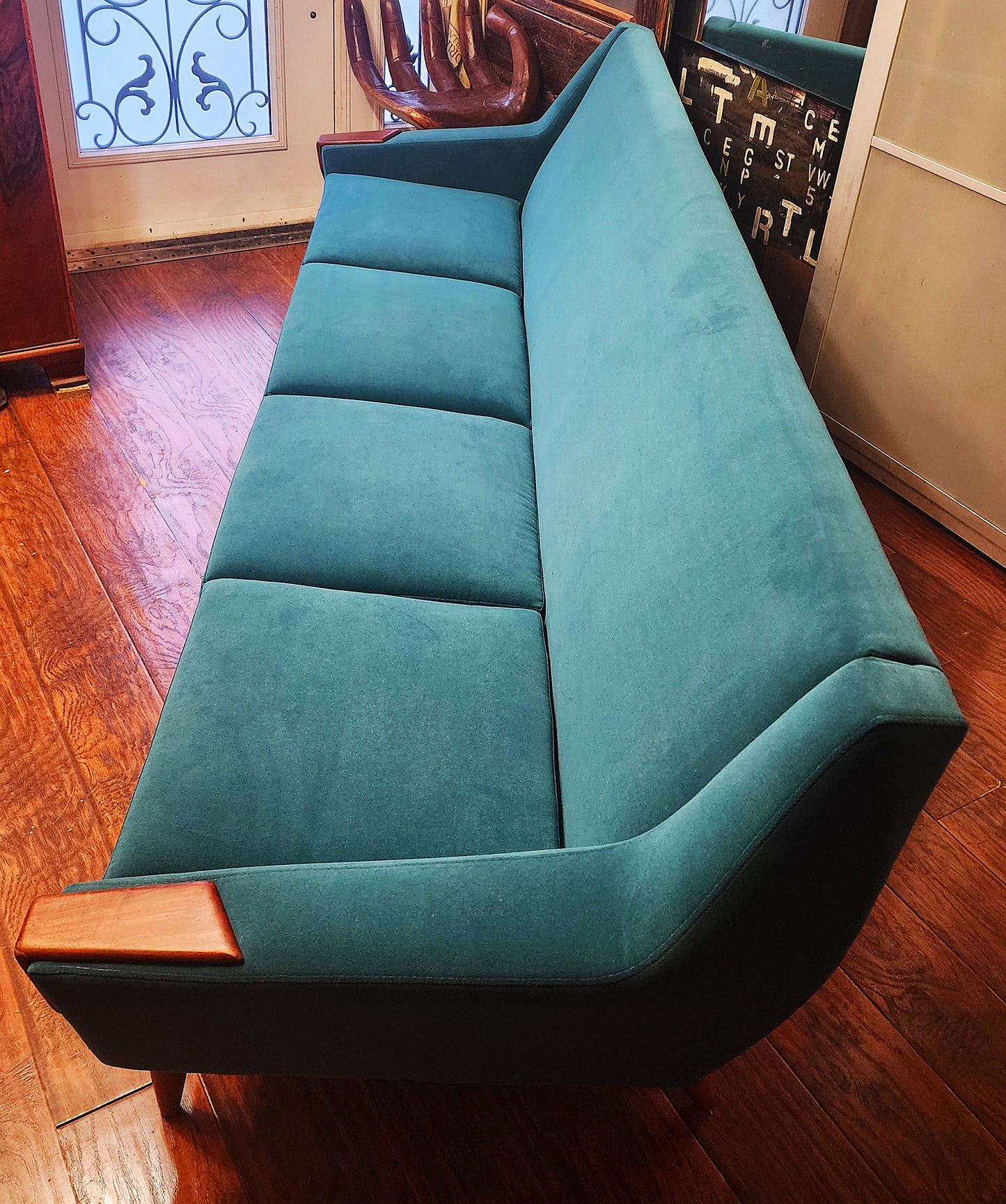 REFINISHED REUPHOLSTERED Danish MCM Teak Sofa 4-Seater
