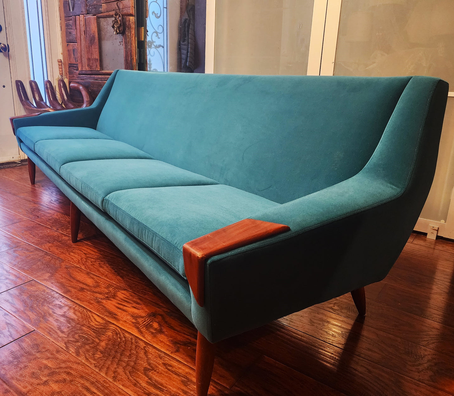 REFINISHED REUPHOLSTERED Danish MCM Teak Sofa 4-Seater