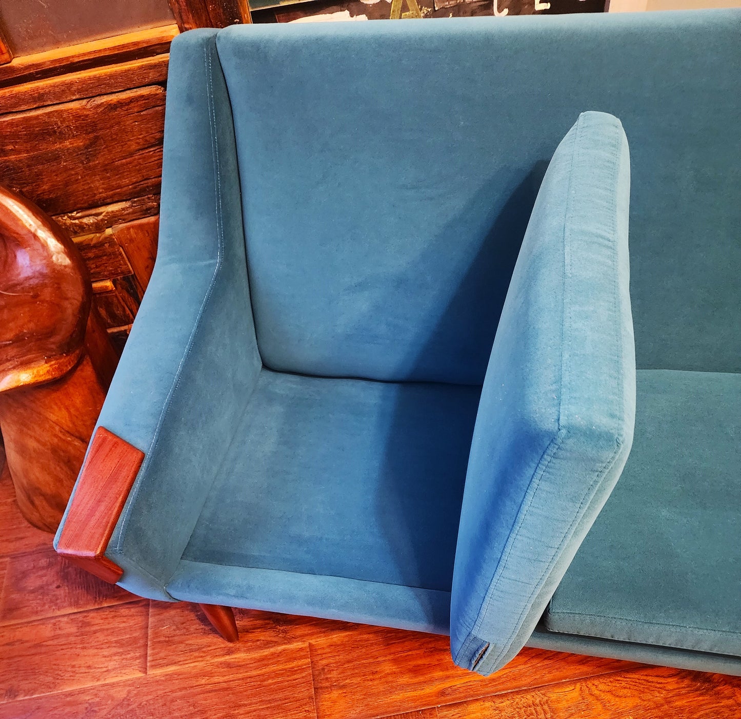 REFINISHED REUPHOLSTERED Danish MCM Teak Sofa 4-Seater