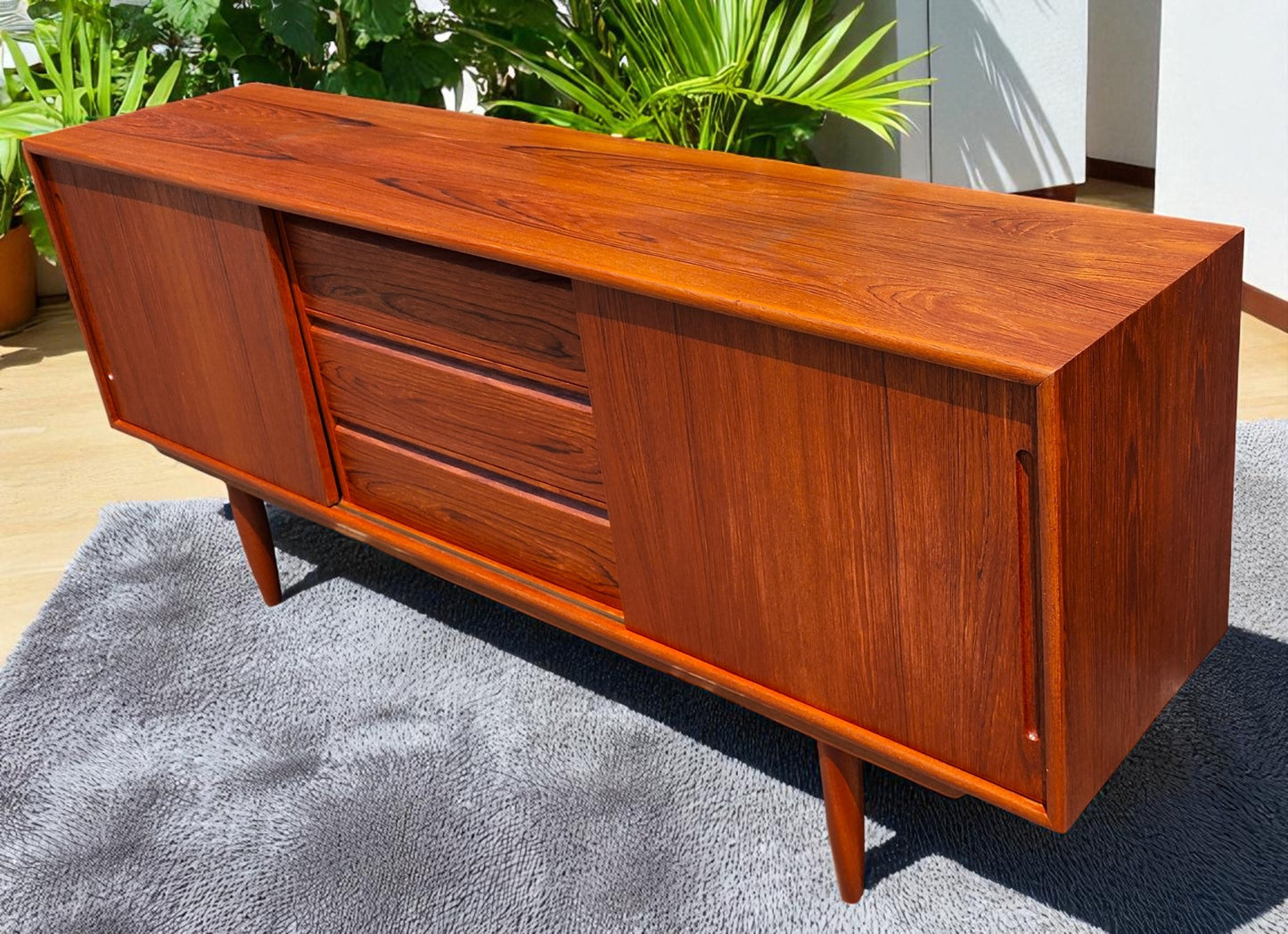 REFINISHED Danish Mid Century Teak Credenza Buffet 6 ft Narrow