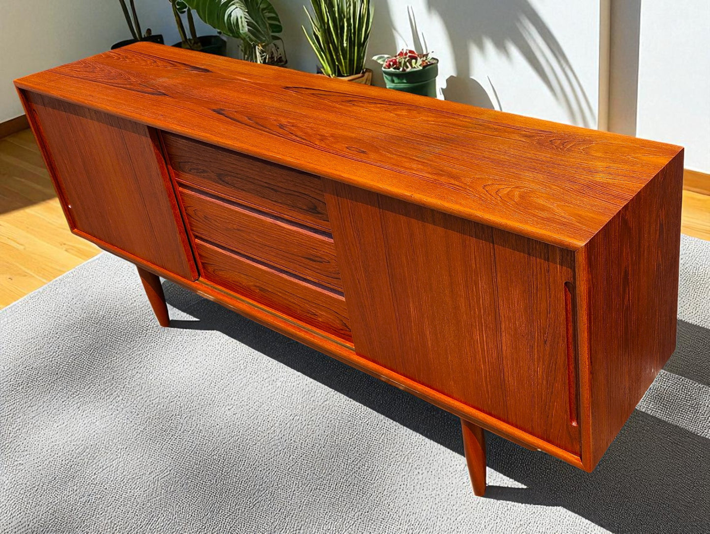 REFINISHED Danish Mid Century Teak Credenza Buffet 6 ft Narrow