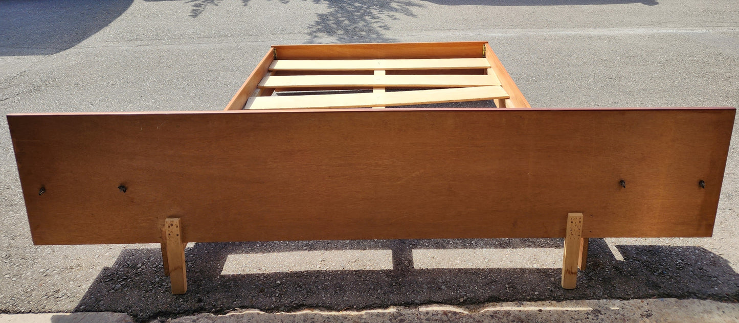 REFINISHED Mid Century Modern Teak Bed w Floating Nightstands Queen size