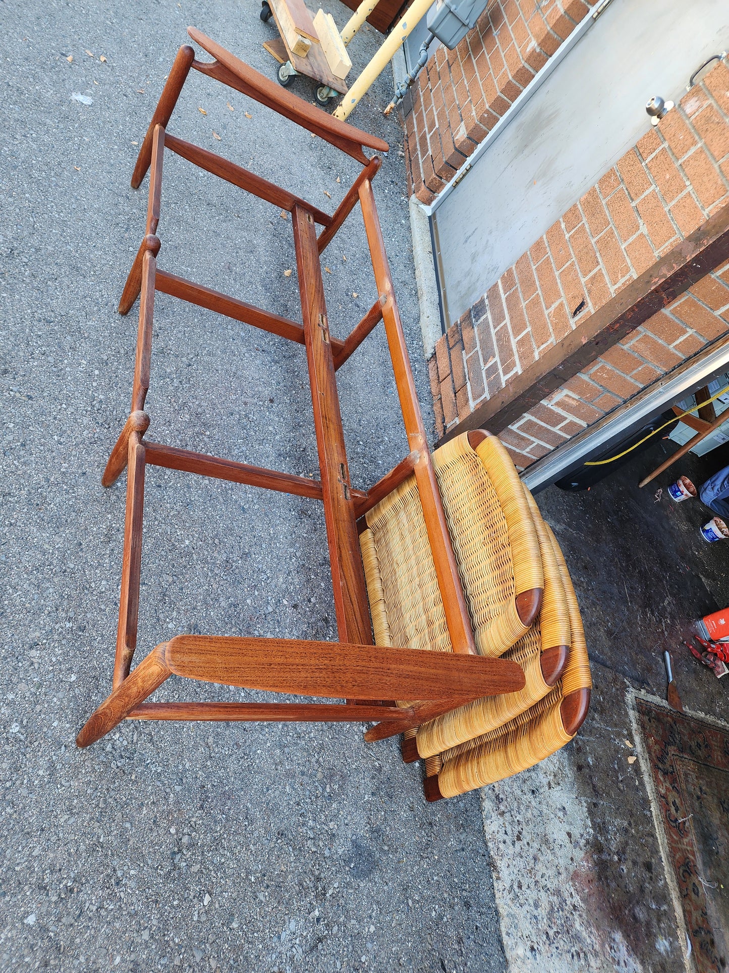 REFINISHED Danish Mid Century Modern Teak & Cane Sofa
