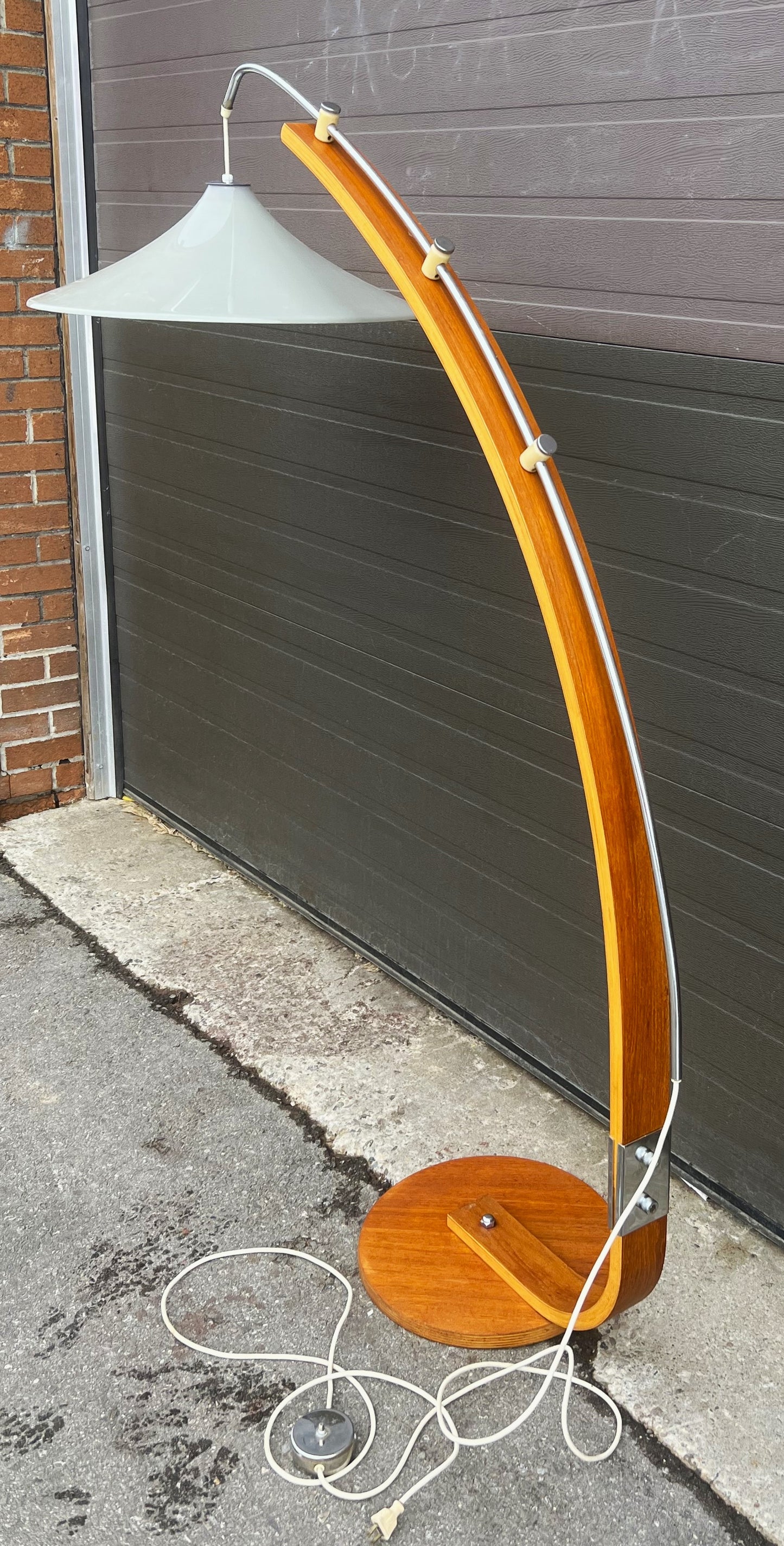 Mid Century Modern Teak Arc Extendable Floor Lamp with UFO Shade