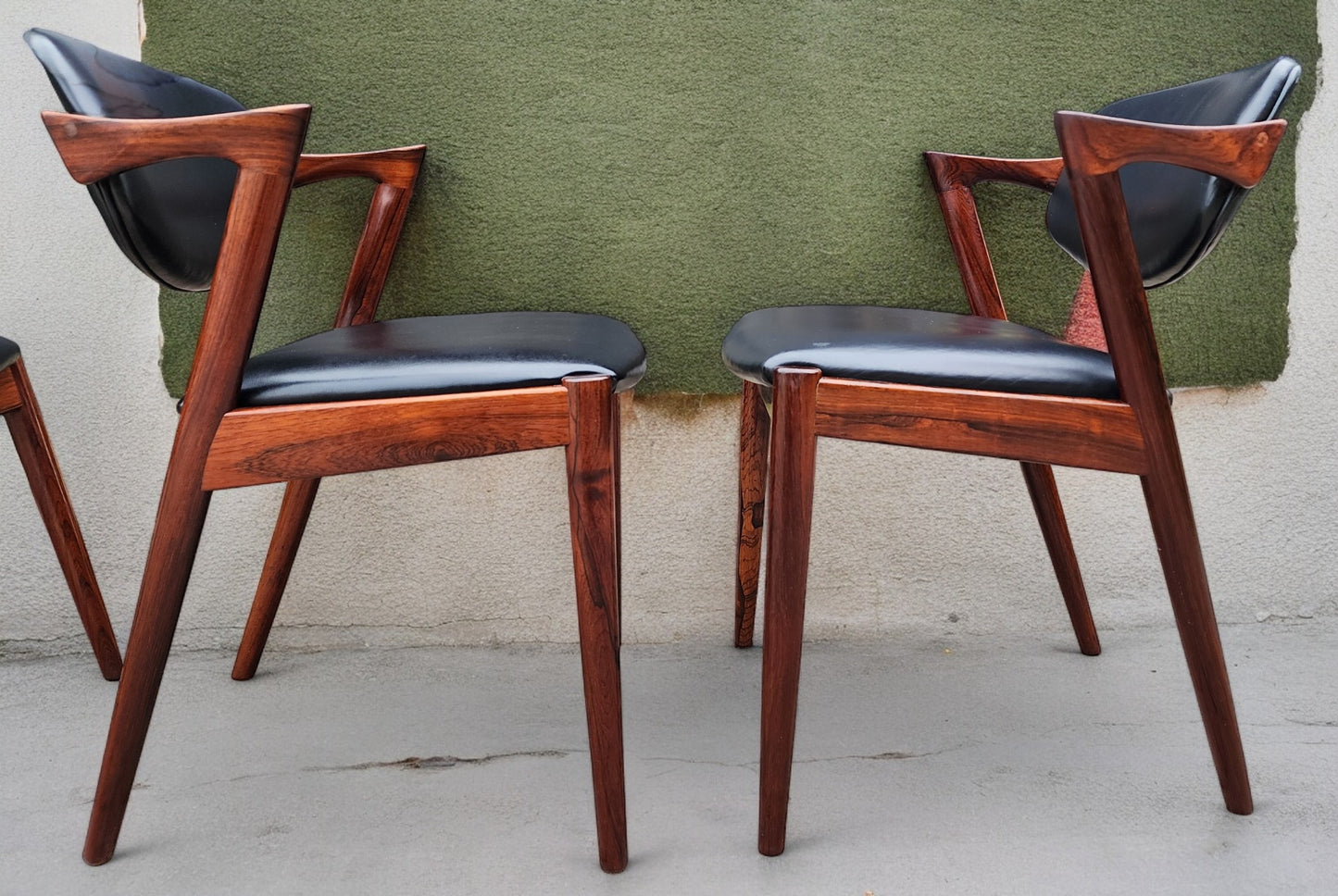 4 Danish Mid Century Modern Rosewood & Leather Chairs by Kai Kristiansen, Model 42