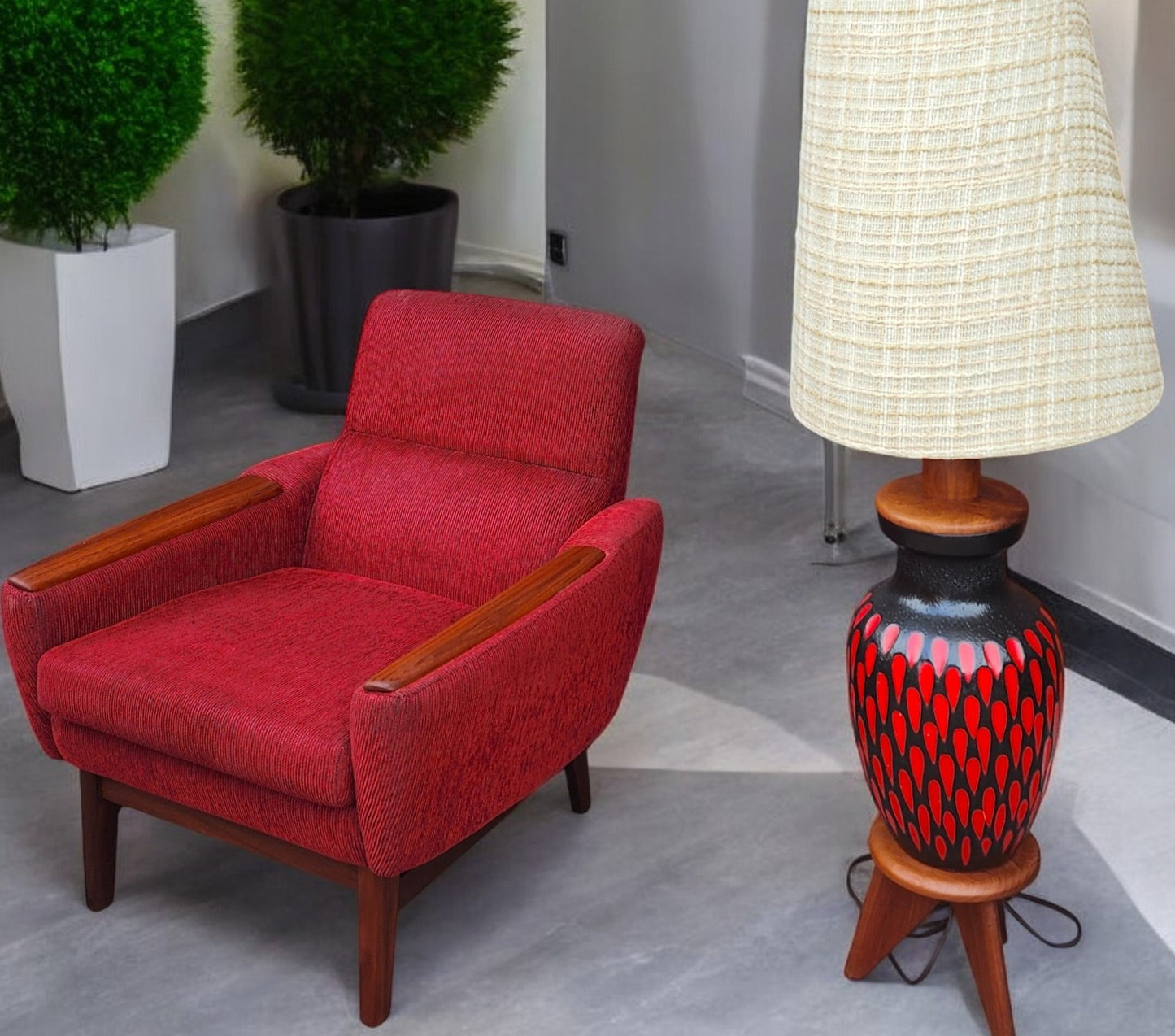 REFINISHED MCM R.Huber Lounge Armchair with Teak Legs & Paws