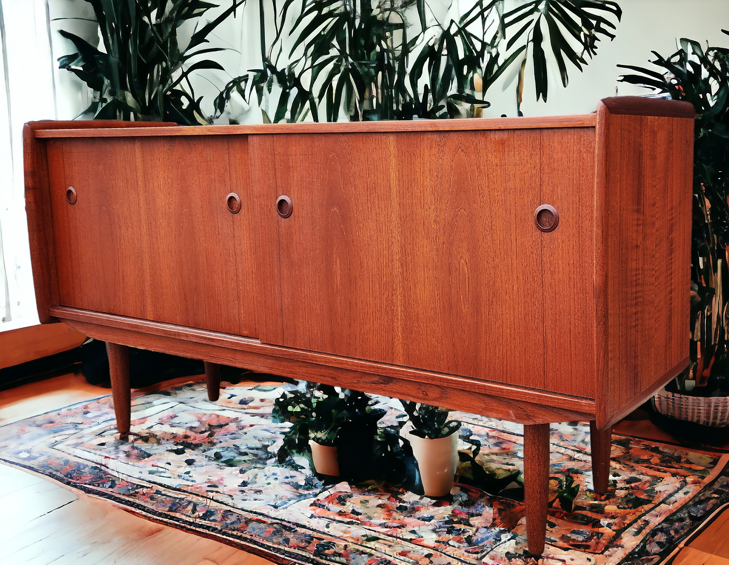 REFINISHED Mid Century Teak Sideboard Buffet TV Media Console by R.Huber 60" narrow